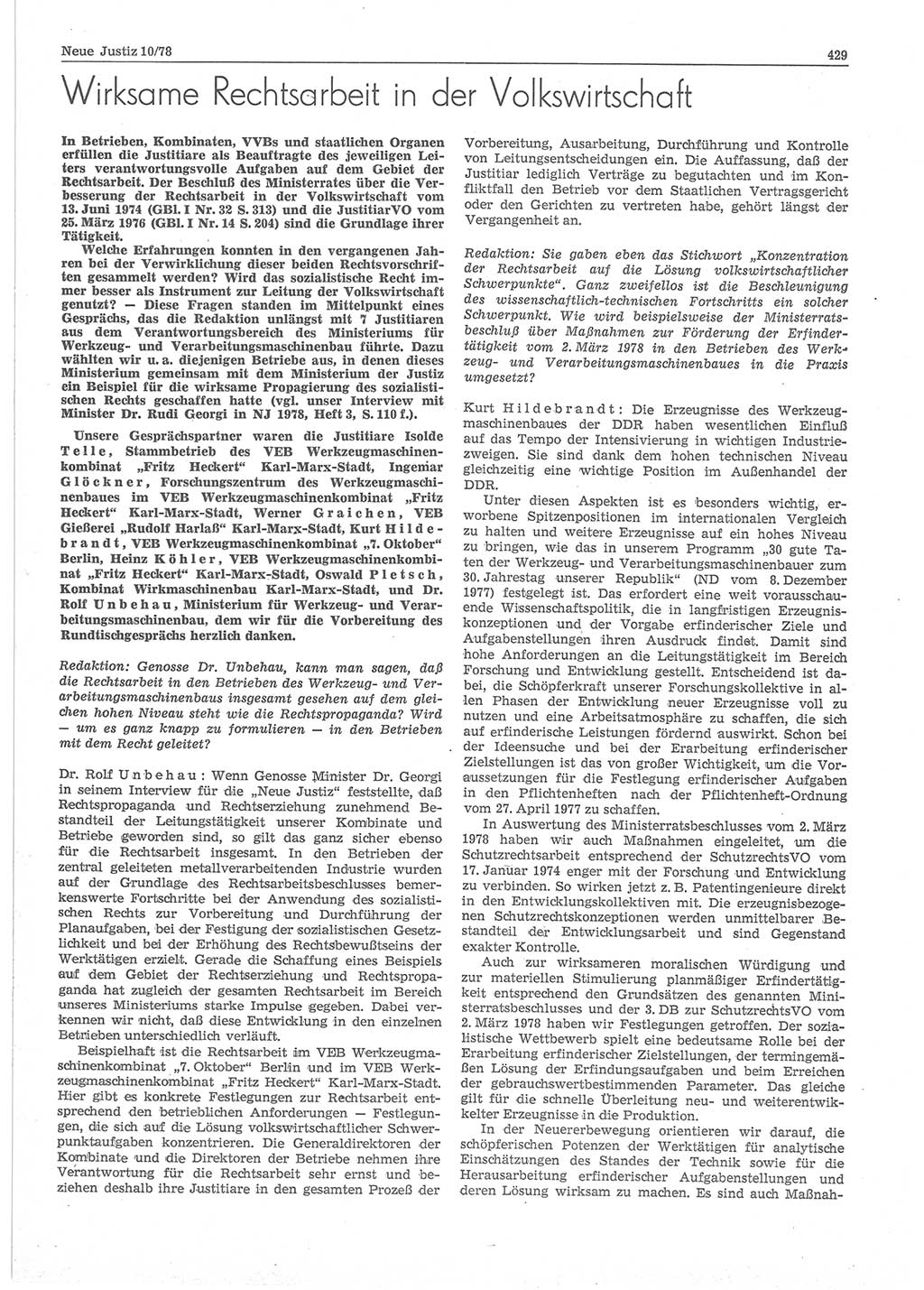 Neue Justiz (NJ), Zeitschrift für sozialistisches Recht und Gesetzlichkeit [Deutsche Demokratische Republik (DDR)], 32. Jahrgang 1978, Seite 429 (NJ DDR 1978, S. 429)