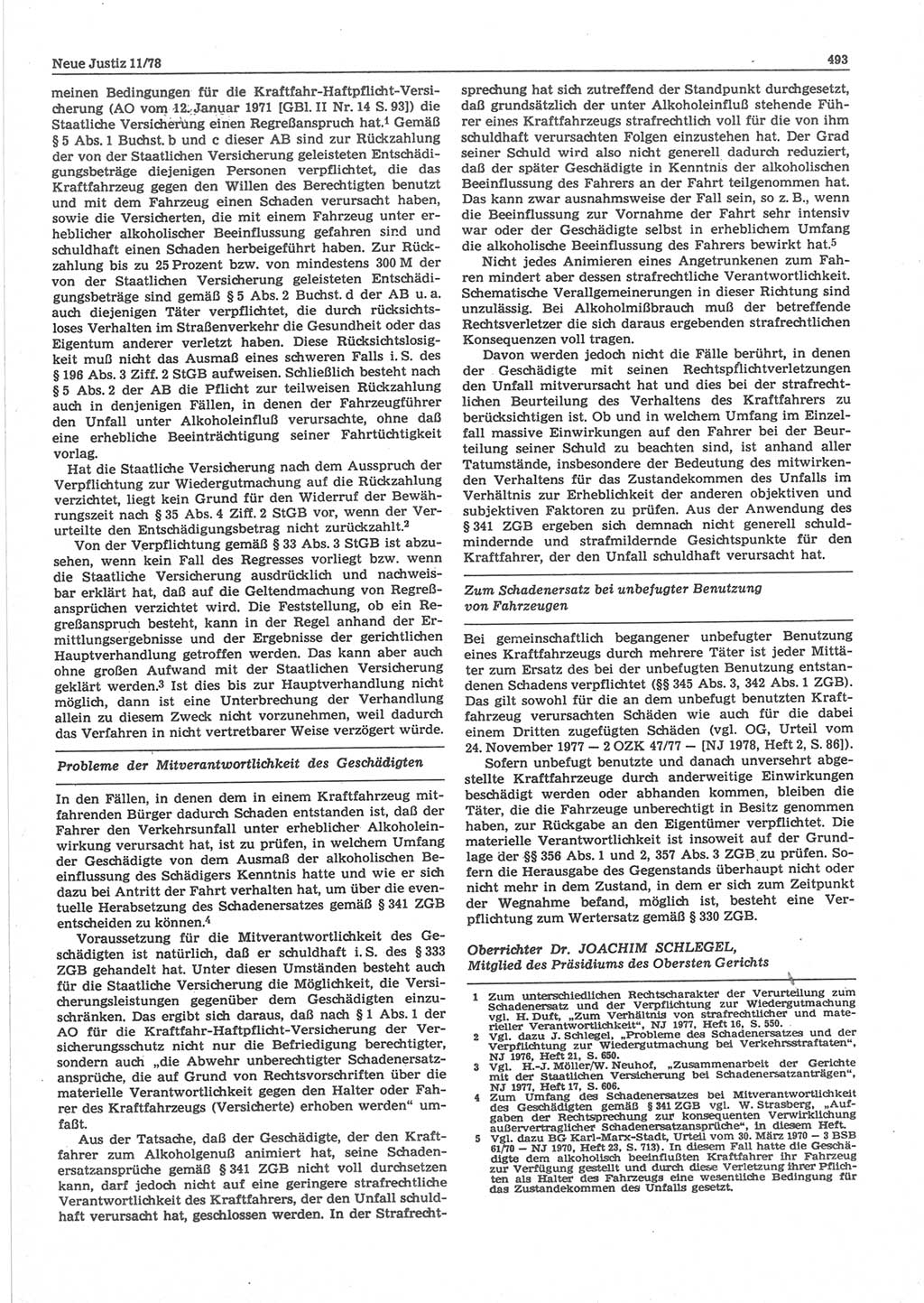 Neue Justiz (NJ), Zeitschrift für sozialistisches Recht und Gesetzlichkeit [Deutsche Demokratische Republik (DDR)], 32. Jahrgang 1978, Seite 493 (NJ DDR 1978, S. 493)