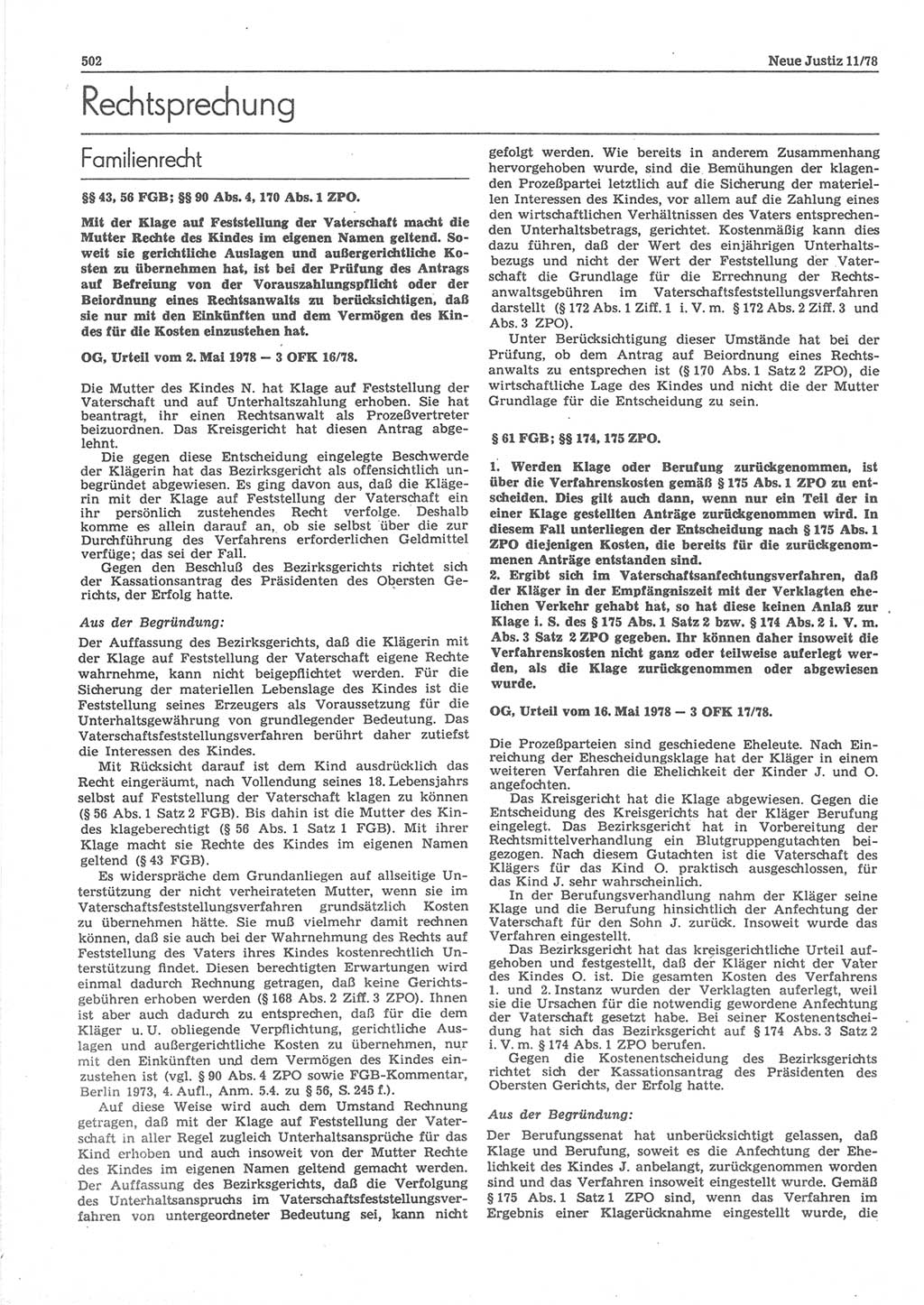 Neue Justiz (NJ), Zeitschrift für sozialistisches Recht und Gesetzlichkeit [Deutsche Demokratische Republik (DDR)], 32. Jahrgang 1978, Seite 502 (NJ DDR 1978, S. 502)