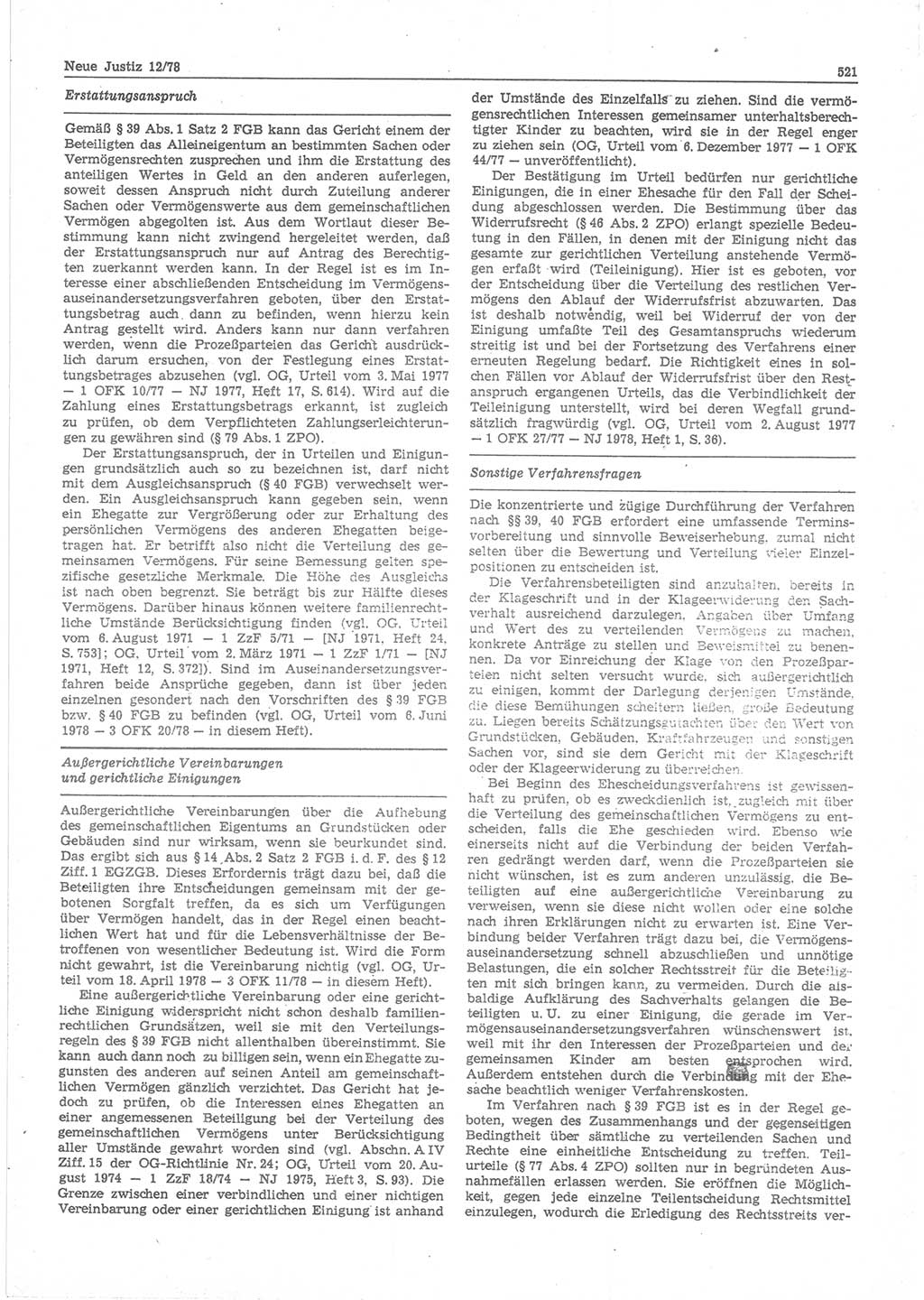Neue Justiz (NJ), Zeitschrift für sozialistisches Recht und Gesetzlichkeit [Deutsche Demokratische Republik (DDR)], 32. Jahrgang 1978, Seite 521 (NJ DDR 1978, S. 521)
