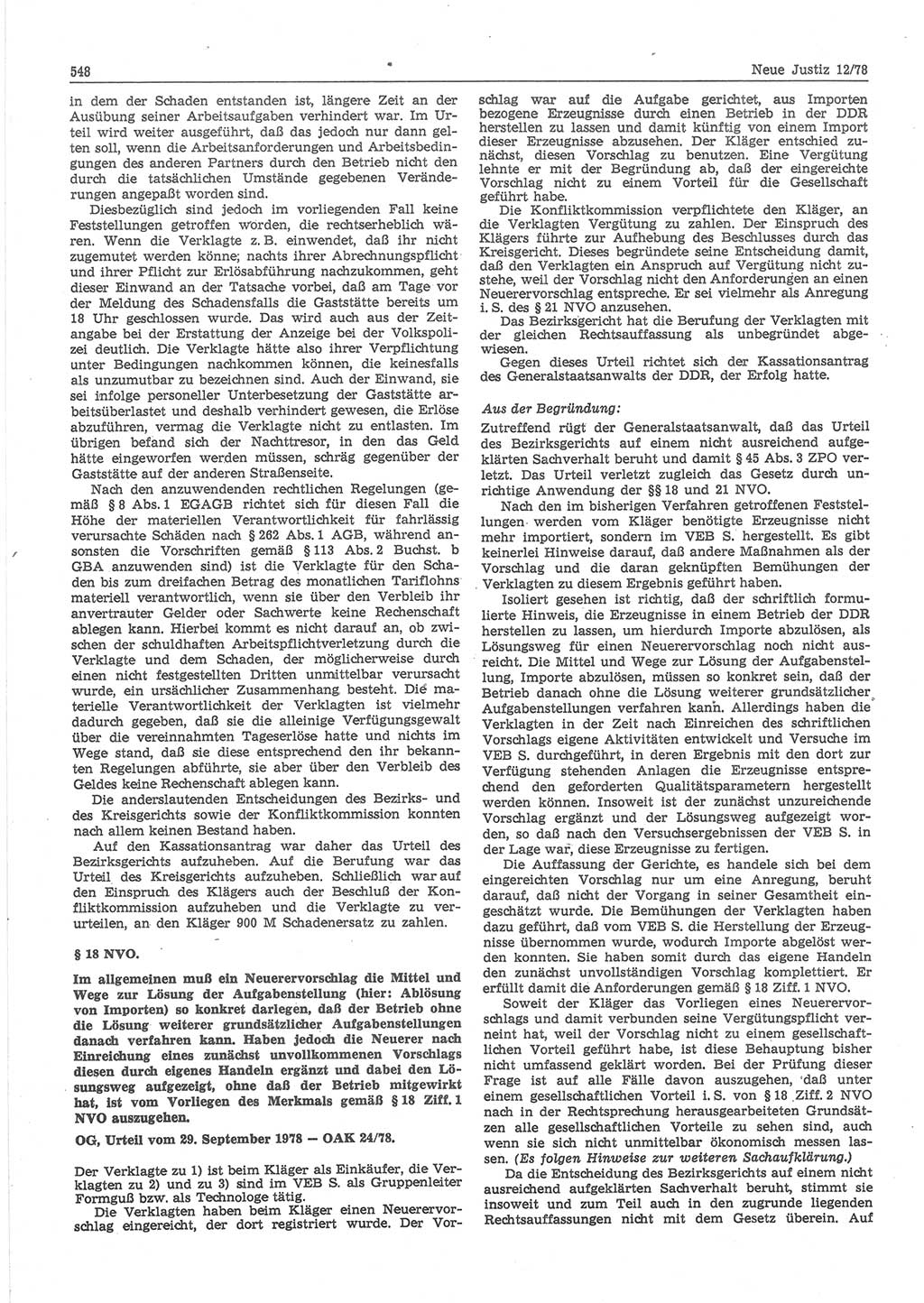 Neue Justiz (NJ), Zeitschrift für sozialistisches Recht und Gesetzlichkeit [Deutsche Demokratische Republik (DDR)], 32. Jahrgang 1978, Seite 548 (NJ DDR 1978, S. 548)