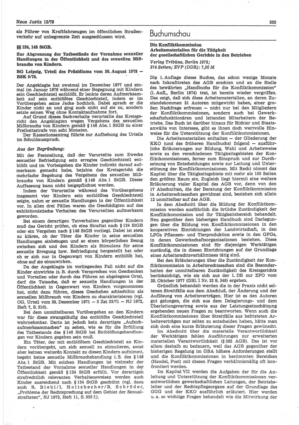Neue Justiz (NJ), Zeitschrift für sozialistisches Recht und Gesetzlichkeit [Deutsche Demokratische Republik (DDR)], 32. Jahrgang 1978, Seite 555 (NJ DDR 1978, S. 555)