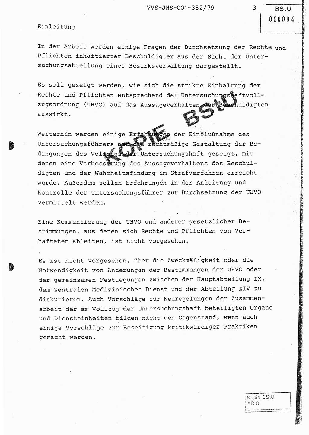 Diplomarbeit Hauptmann Peter Wittum (BV Bln. Abt. HA Ⅸ), Ministerium für Staatssicherheit (MfS) [Deutsche Demokratische Republik (DDR)], Juristische Hochschule (JHS), Vertrauliche Verschlußsache (VVS) o001-352/79, Potsdam 1979, Seite 3 (Dipl.-Arb. MfS DDR JHS VVS o001-352/79 1979, S. 3)
