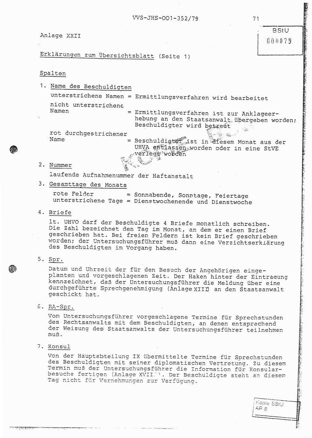 Diplomarbeit Hauptmann Peter Wittum (BV Bln. Abt. HA Ⅸ), Ministerium für Staatssicherheit (MfS) [Deutsche Demokratische Republik (DDR)], Juristische Hochschule (JHS), Vertrauliche Verschlußsache (VVS) o001-352/79, Potsdam 1979, Seite 71 (Dipl.-Arb. MfS DDR JHS VVS o001-352/79 1979, S. 71)