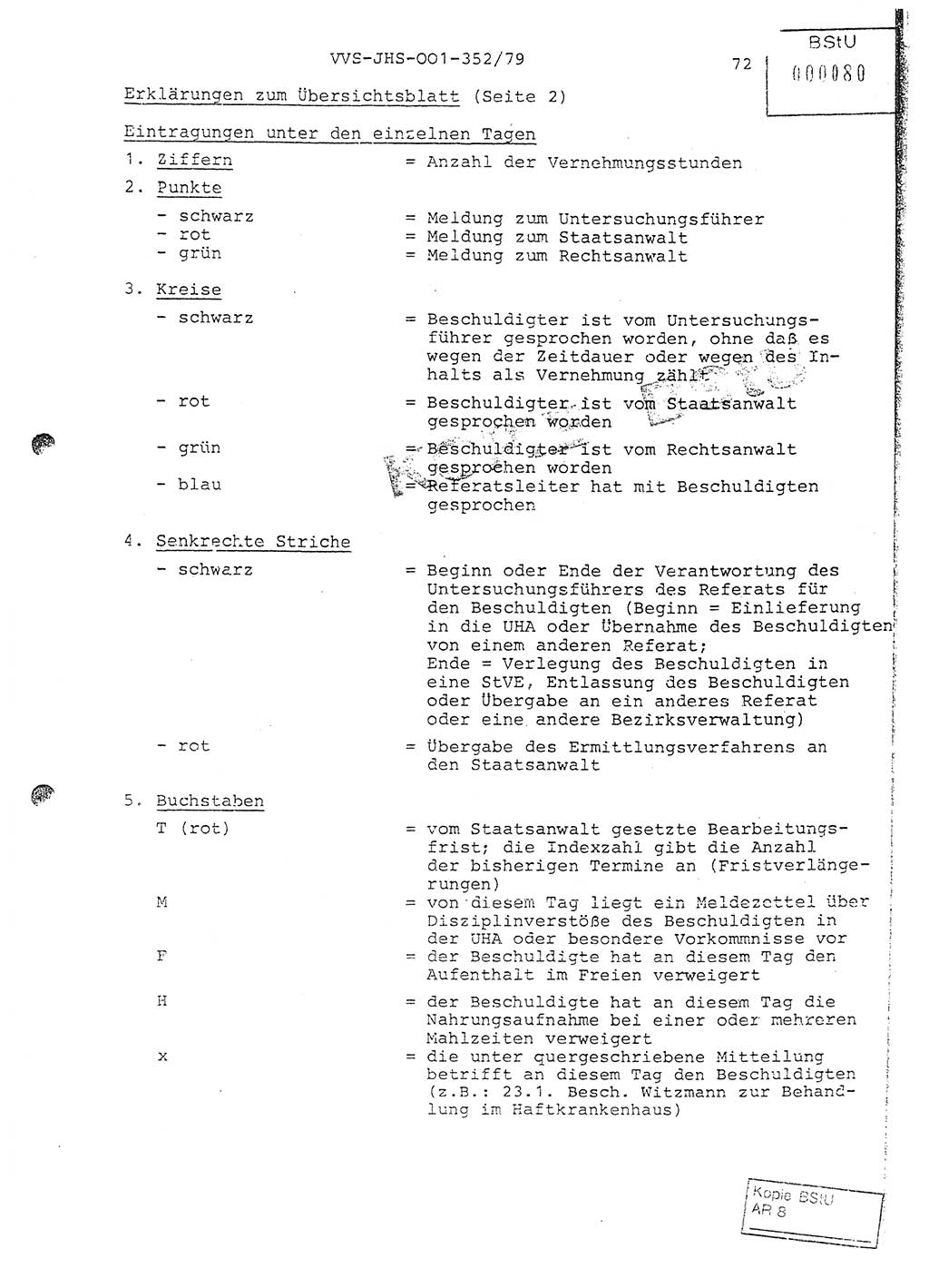 Diplomarbeit Hauptmann Peter Wittum (BV Bln. Abt. HA Ⅸ), Ministerium für Staatssicherheit (MfS) [Deutsche Demokratische Republik (DDR)], Juristische Hochschule (JHS), Vertrauliche Verschlußsache (VVS) o001-352/79, Potsdam 1979, Seite 72 (Dipl.-Arb. MfS DDR JHS VVS o001-352/79 1979, S. 72)