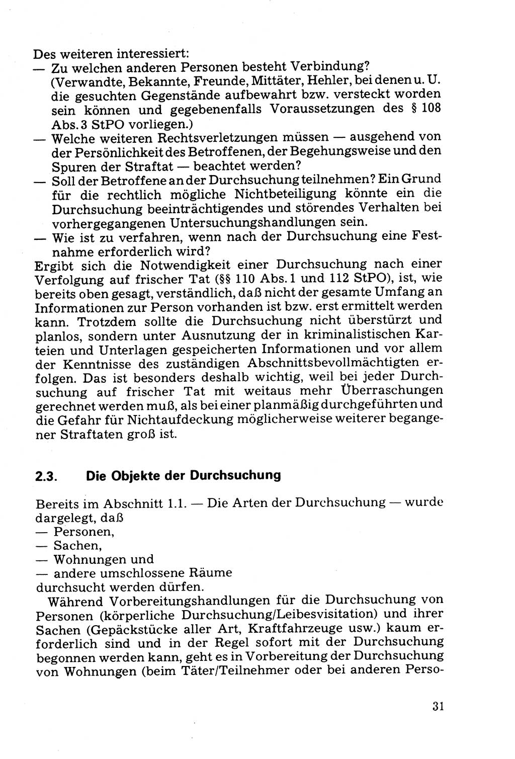 Die Durchsuchung und die Beschlagnahme [Deutsche Demokratische Republik (DDR)] 1979, Seite 31 (Durchs. Beschl. DDR 1979, S. 31)