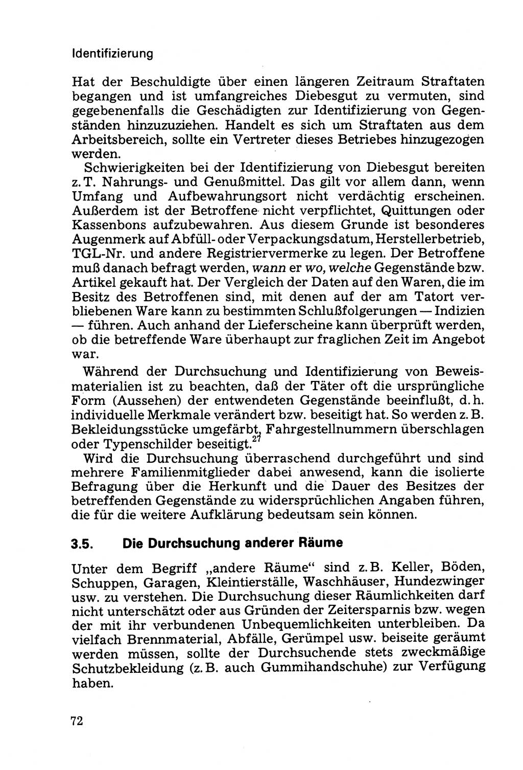 Die Durchsuchung und die Beschlagnahme [Deutsche Demokratische Republik (DDR)] 1979, Seite 72 (Durchs. Beschl. DDR 1979, S. 72)