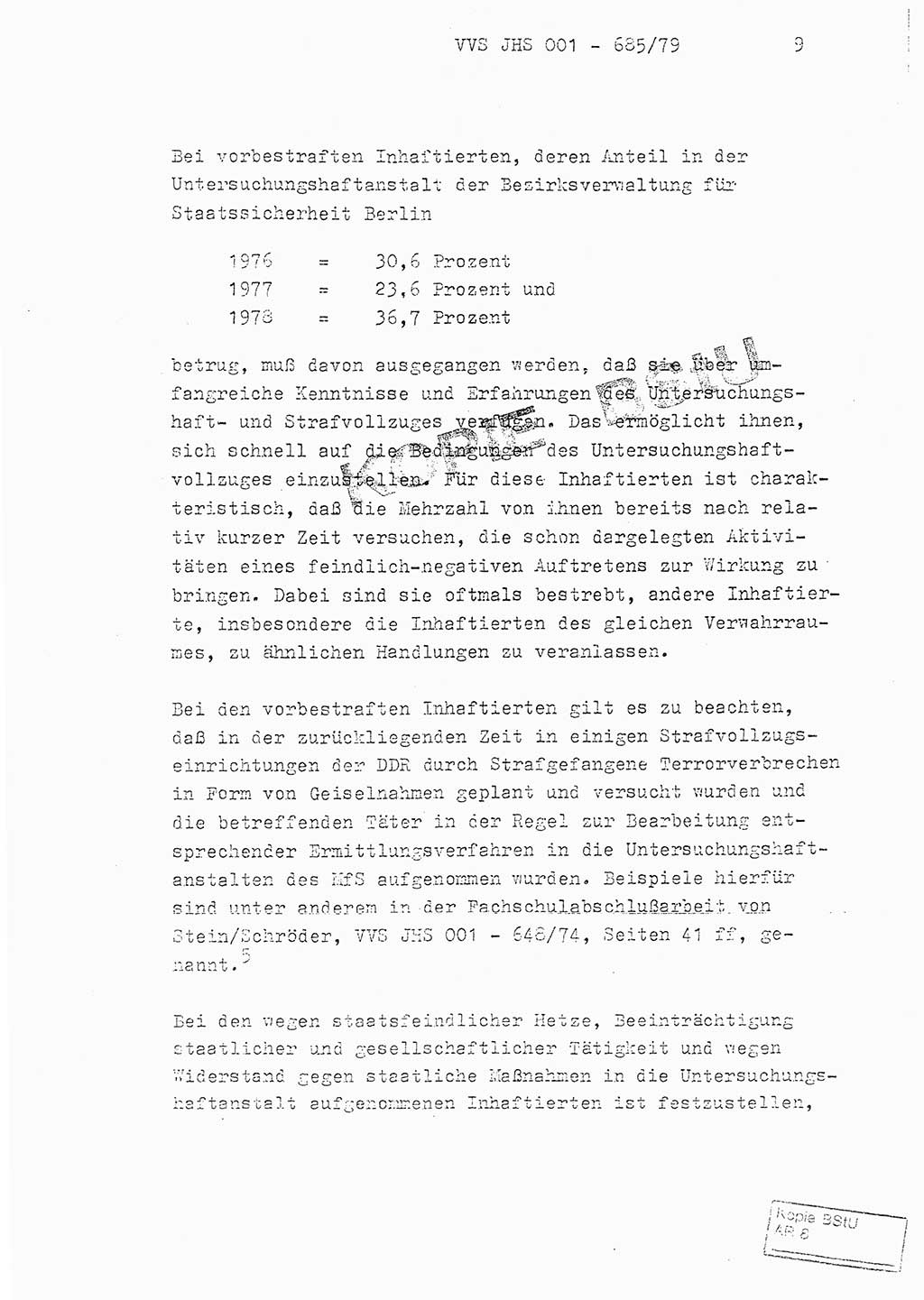 Fachschulabschlußarbeit Oberleutnant Helmut Peckruhn (BV Bln. Abt. ⅩⅣ), Ministerium für Staatssicherheit (MfS) [Deutsche Demokratische Republik (DDR)], Juristische Hochschule (JHS), Vertrauliche Verschlußsache (VVS) 001-685/79, Potsdam 1979, Seite 9 (FS-Abschl.-Arb. MfS DDR JHS VVS 001-685/79 1979, S. 9)
