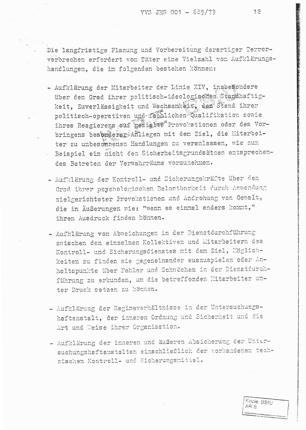 Fachschulabschlußarbeit Oberleutnant Helmut Peckruhn (BV Bln. Abt. ⅩⅣ), Ministerium für Staatssicherheit (MfS) [Deutsche Demokratische Republik (DDR)], Juristische Hochschule (JHS), Vertrauliche Verschlußsache (VVS) 001-685/79, Potsdam 1979, Seite 12 (FS-Abschl.-Arb. MfS DDR JHS VVS 001-685/79 1979, S. 12)