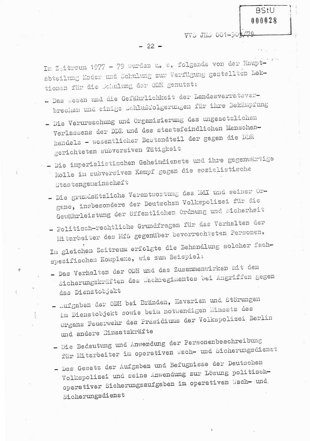 Fachschulabschlußarbeit Oberleutnant Jochen Pfeffer (HA Ⅸ/AGL), Ministerium für Staatssicherheit (MfS) [Deutsche Demokratische Republik (DDR)], Juristische Hochschule (JHS), Vertrauliche Verschlußsache (VVS) 001-903/79, Potsdam 1979, Seite 22 (FS-Abschl.-Arb. MfS DDR JHS VVS 001-903/79 1979, S. 22)