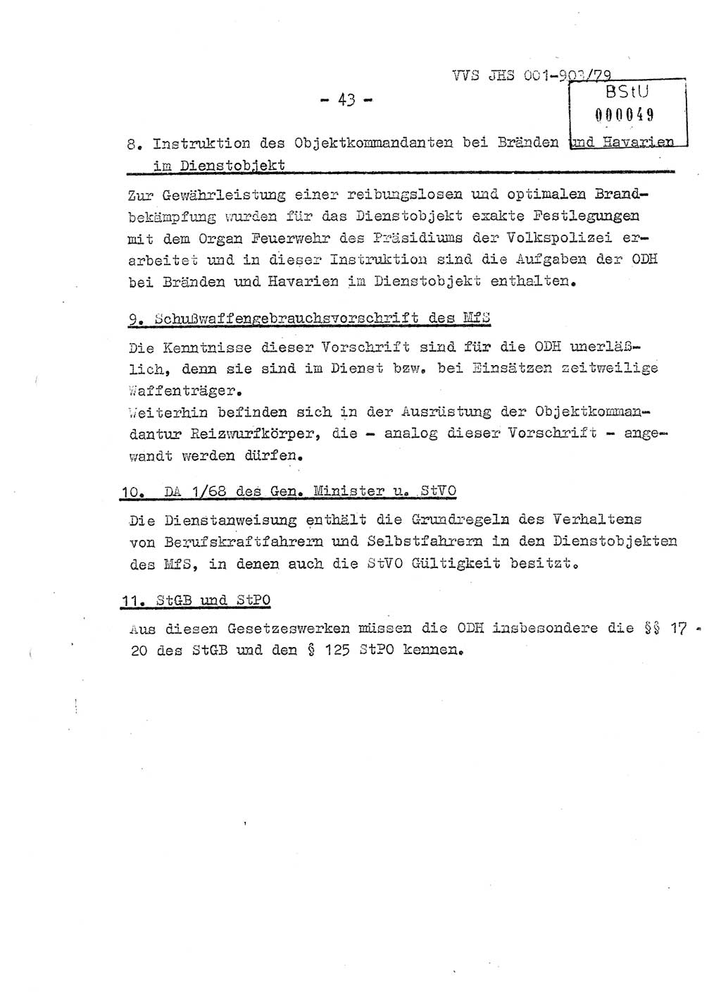 Fachschulabschlußarbeit Oberleutnant Jochen Pfeffer (HA Ⅸ/AGL), Ministerium für Staatssicherheit (MfS) [Deutsche Demokratische Republik (DDR)], Juristische Hochschule (JHS), Vertrauliche Verschlußsache (VVS) 001-903/79, Potsdam 1979, Seite 43 (FS-Abschl.-Arb. MfS DDR JHS VVS 001-903/79 1979, S. 43)