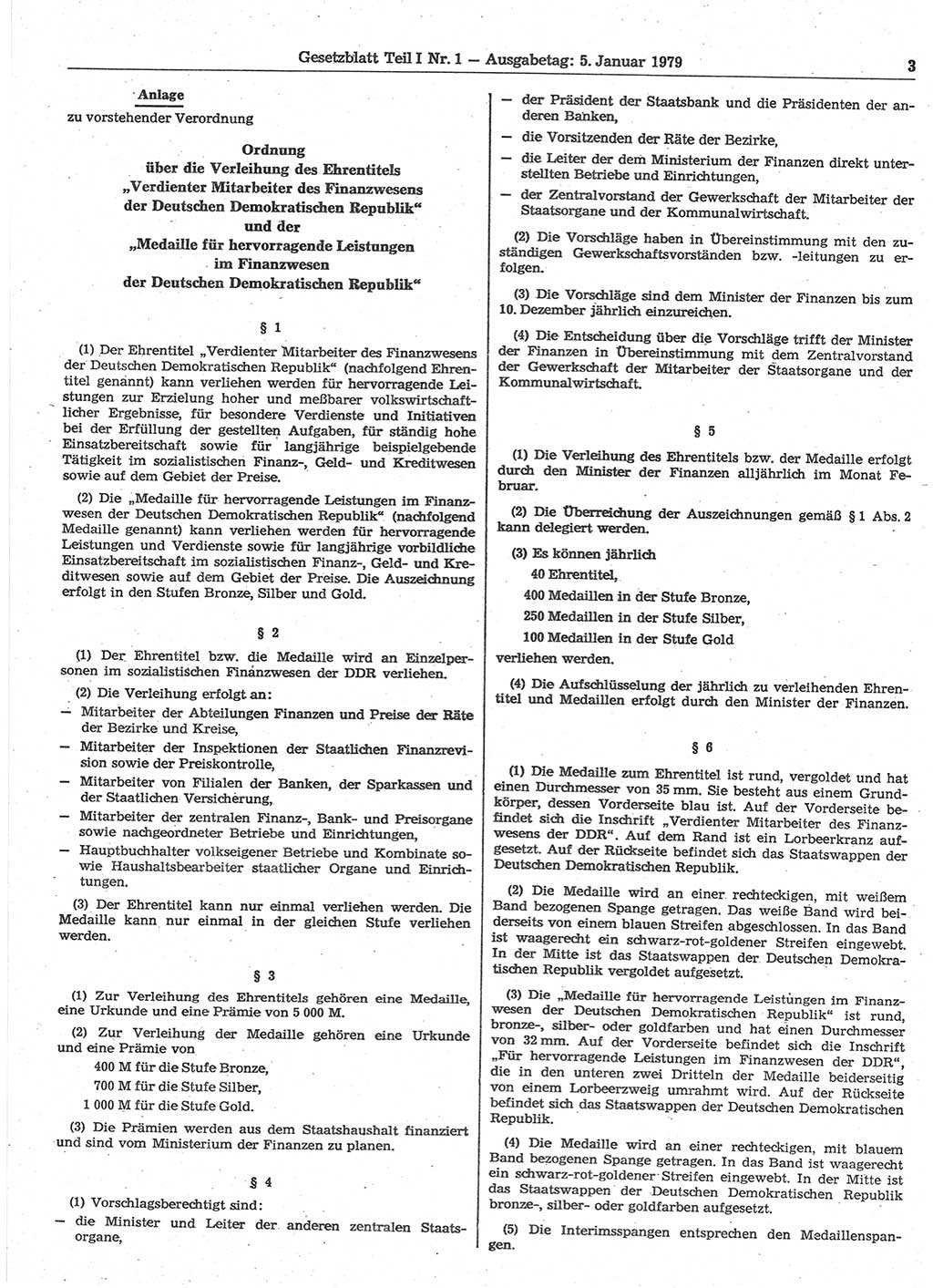 Gesetzblatt (GBl.) der Deutschen Demokratischen Republik (DDR) Teil Ⅰ 1979, Seite 3 (GBl. DDR Ⅰ 1979, S. 3)