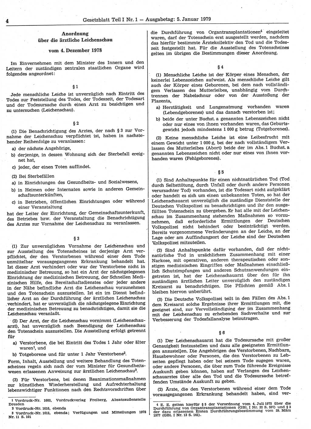 Gesetzblatt (GBl.) der Deutschen Demokratischen Republik (DDR) Teil Ⅰ 1979, Seite 4 (GBl. DDR Ⅰ 1979, S. 4)