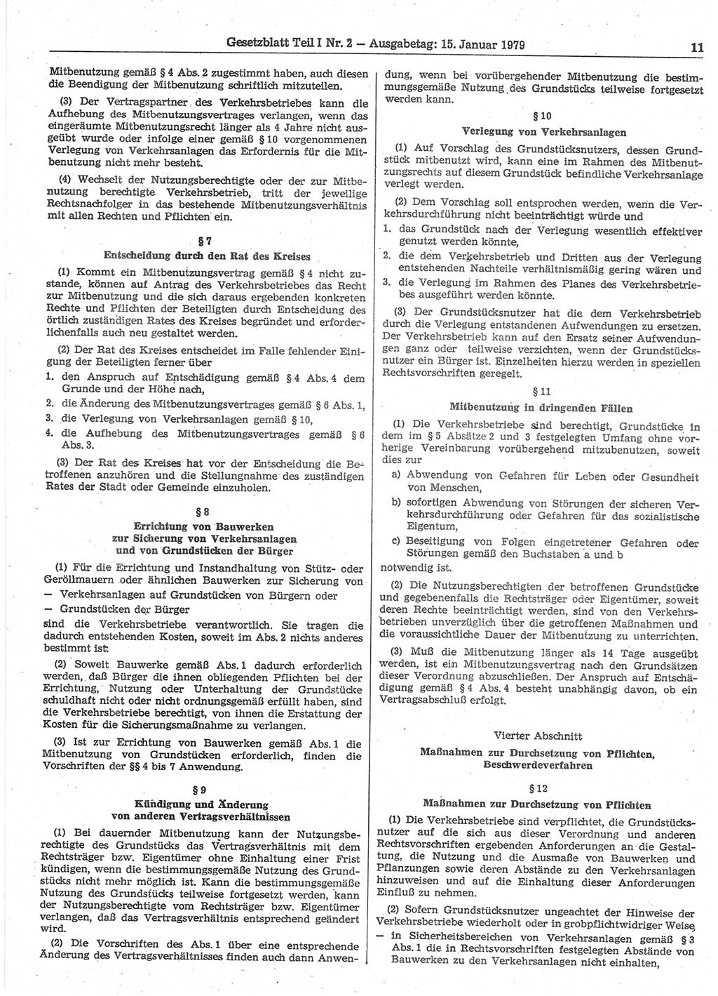 Gesetzblatt (GBl.) der Deutschen Demokratischen Republik (DDR) Teil Ⅰ 1979, Seite 11 (GBl. DDR Ⅰ 1979, S. 11)
