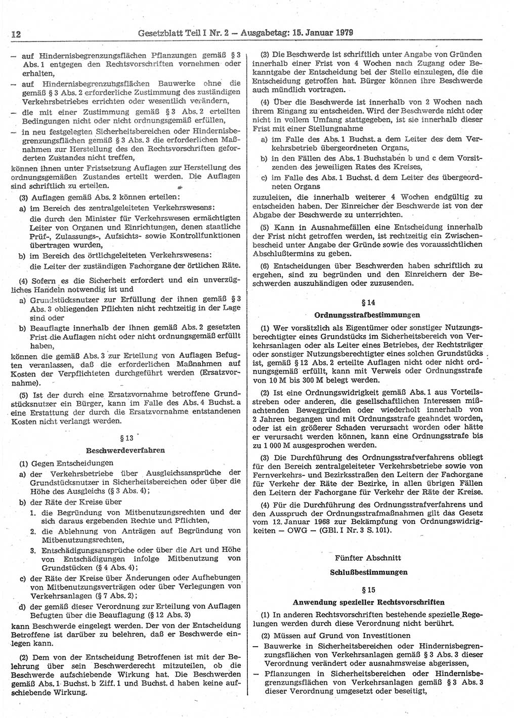 Gesetzblatt (GBl.) der Deutschen Demokratischen Republik (DDR) Teil Ⅰ 1979, Seite 12 (GBl. DDR Ⅰ 1979, S. 12)