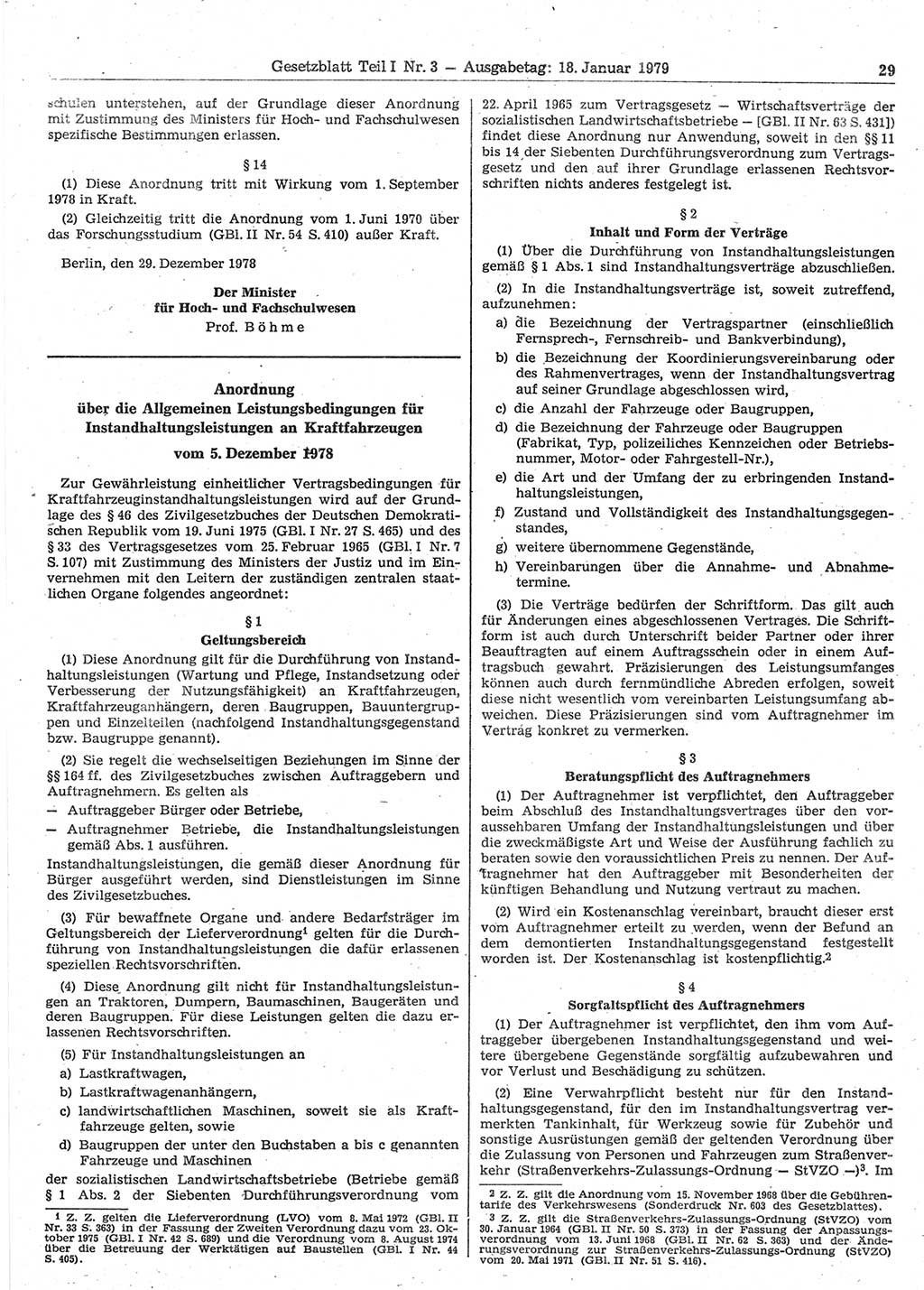 Gesetzblatt (GBl.) der Deutschen Demokratischen Republik (DDR) Teil Ⅰ 1979, Seite 29 (GBl. DDR Ⅰ 1979, S. 29)