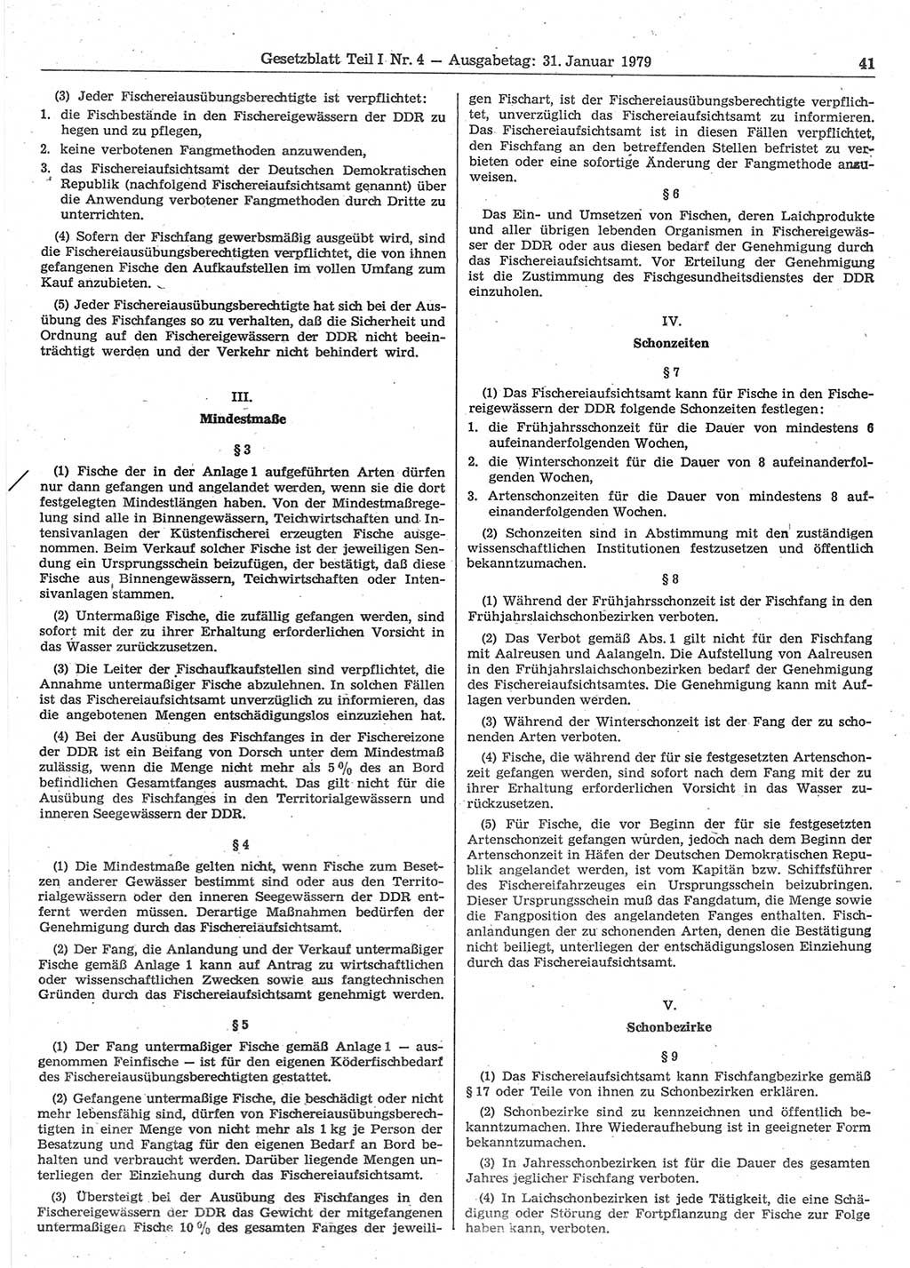 Gesetzblatt (GBl.) der Deutschen Demokratischen Republik (DDR) Teil Ⅰ 1979, Seite 41 (GBl. DDR Ⅰ 1979, S. 41)