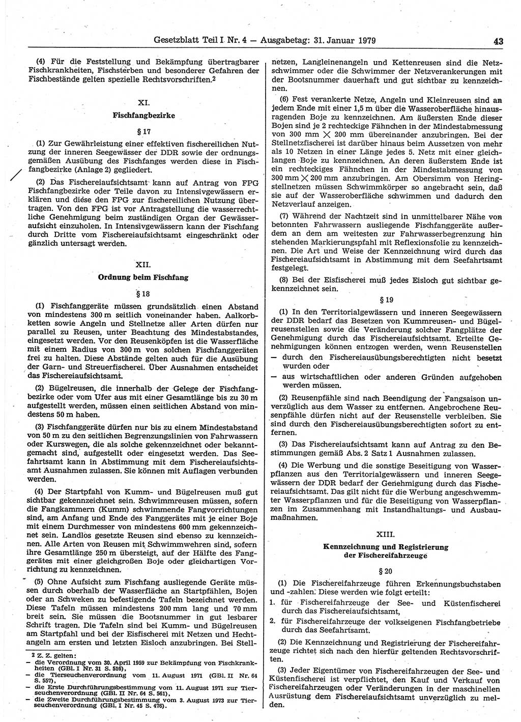 Gesetzblatt (GBl.) der Deutschen Demokratischen Republik (DDR) Teil Ⅰ 1979, Seite 43 (GBl. DDR Ⅰ 1979, S. 43)