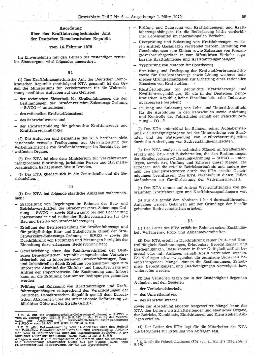 Gesetzblatt (GBl.) der Deutschen Demokratischen Republik (DDR) Teil Ⅰ 1979, Seite 59 (GBl. DDR Ⅰ 1979, S. 59)
