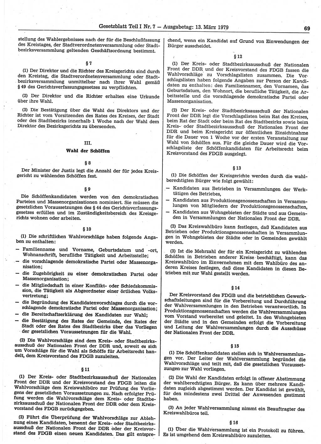 Gesetzblatt (GBl.) der Deutschen Demokratischen Republik (DDR) Teil Ⅰ 1979, Seite 69 (GBl. DDR Ⅰ 1979, S. 69)