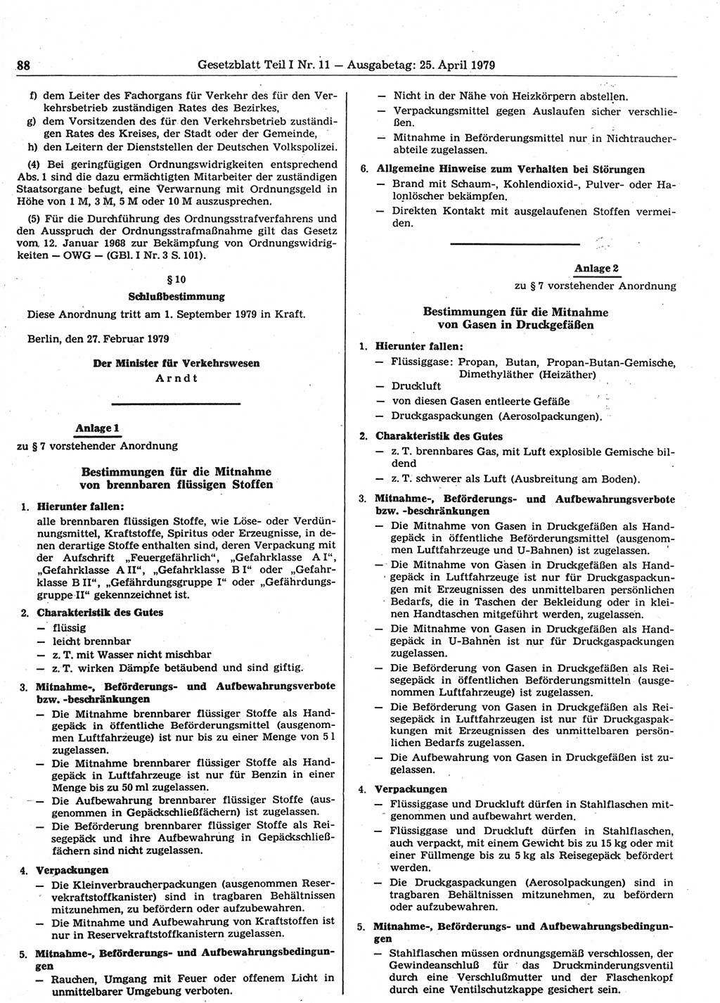 Gesetzblatt (GBl.) der Deutschen Demokratischen Republik (DDR) Teil Ⅰ 1979, Seite 88 (GBl. DDR Ⅰ 1979, S. 88)