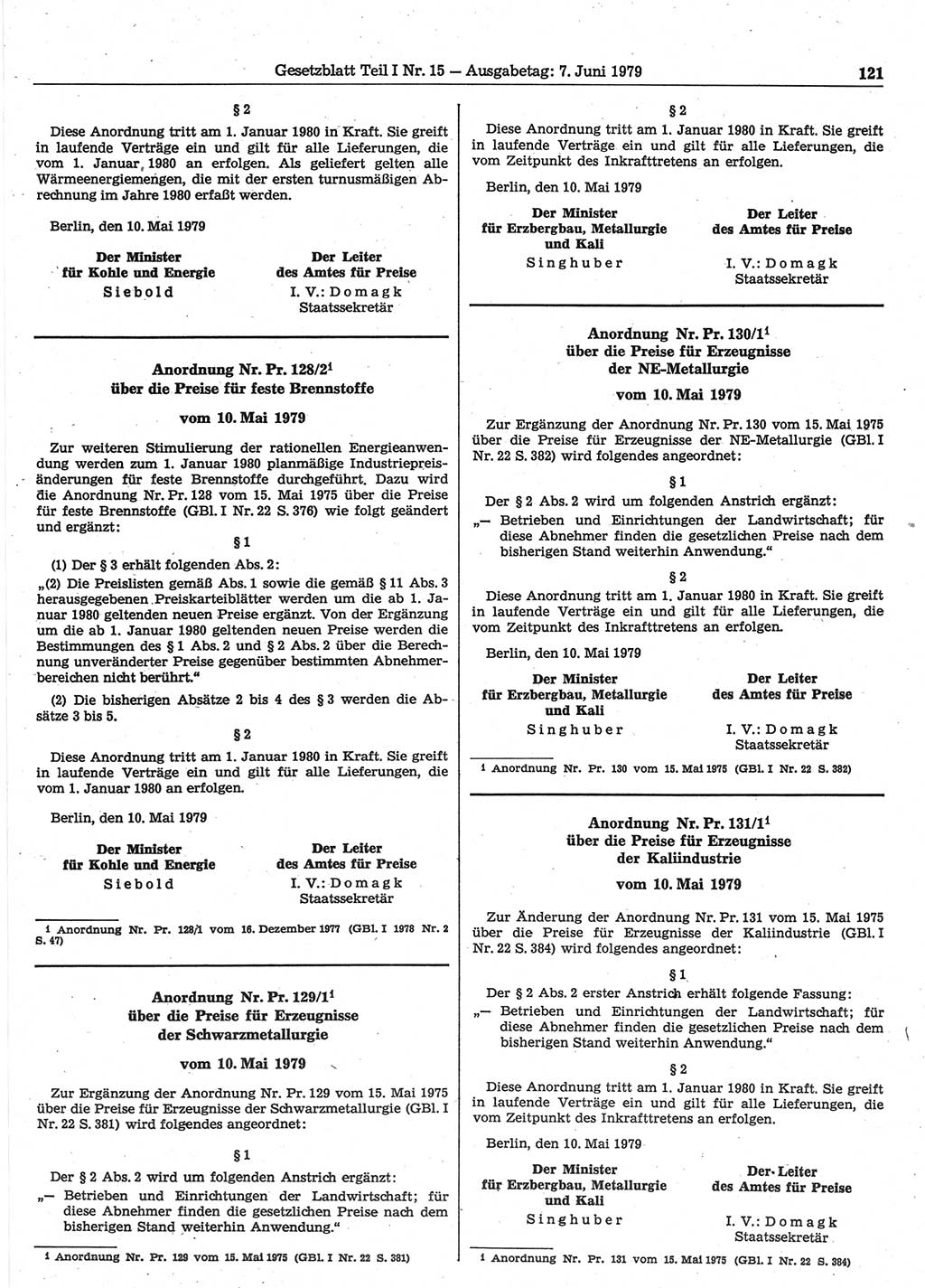 Gesetzblatt (GBl.) der Deutschen Demokratischen Republik (DDR) Teil Ⅰ 1979, Seite 121 (GBl. DDR Ⅰ 1979, S. 121)