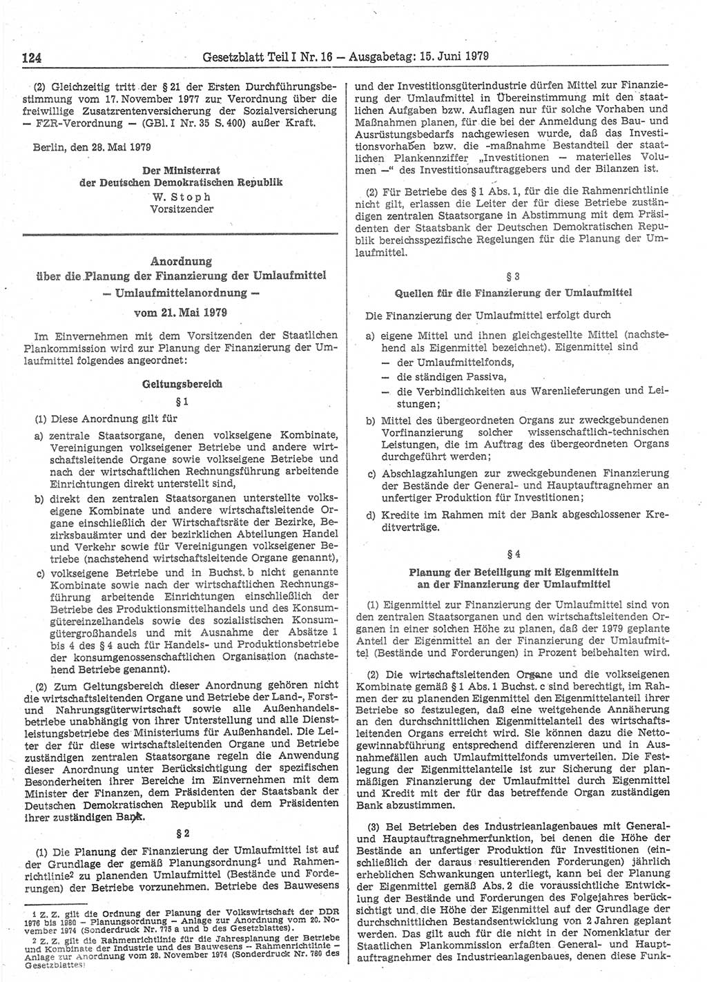 Gesetzblatt (GBl.) der Deutschen Demokratischen Republik (DDR) Teil Ⅰ 1979, Seite 124 (GBl. DDR Ⅰ 1979, S. 124)