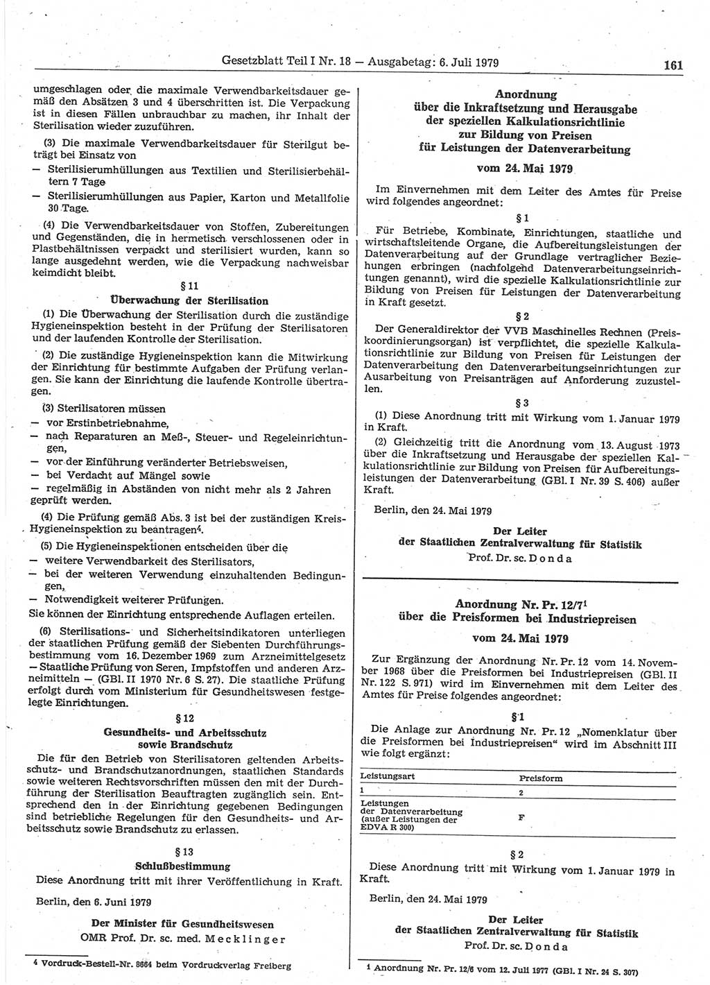 Gesetzblatt (GBl.) der Deutschen Demokratischen Republik (DDR) Teil Ⅰ 1979, Seite 161 (GBl. DDR Ⅰ 1979, S. 161)