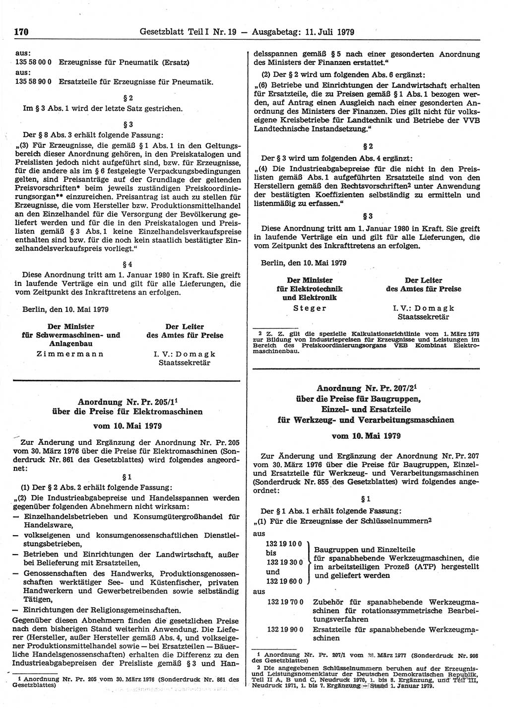 Gesetzblatt (GBl.) der Deutschen Demokratischen Republik (DDR) Teil Ⅰ 1979, Seite 170 (GBl. DDR Ⅰ 1979, S. 170)