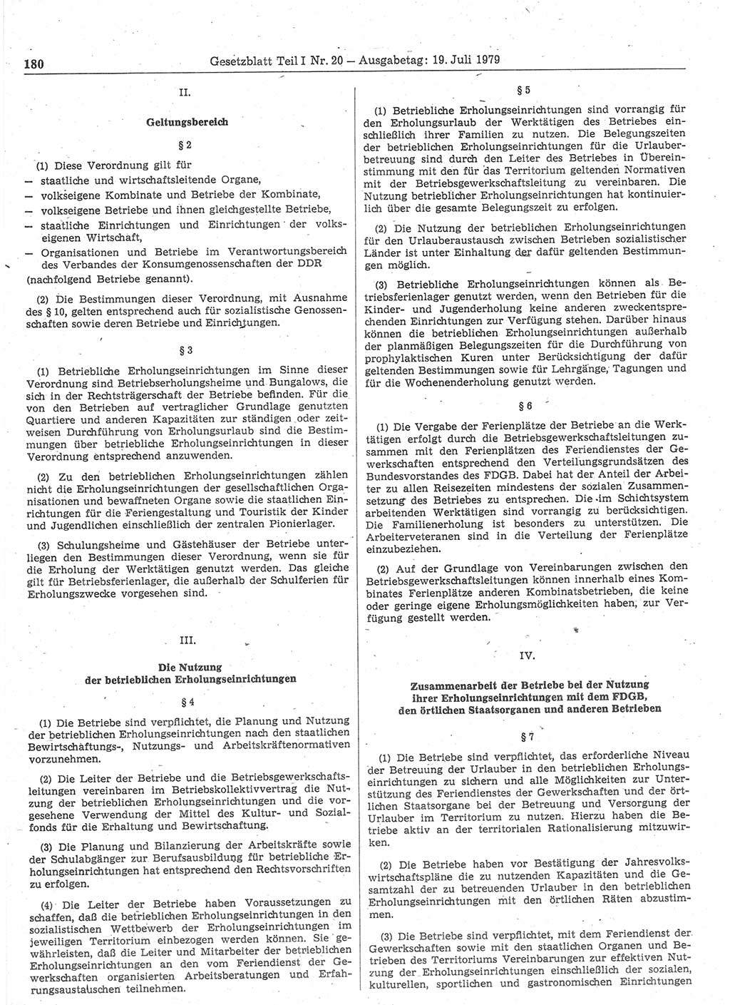 Gesetzblatt (GBl.) der Deutschen Demokratischen Republik (DDR) Teil Ⅰ 1979, Seite 180 (GBl. DDR Ⅰ 1979, S. 180)