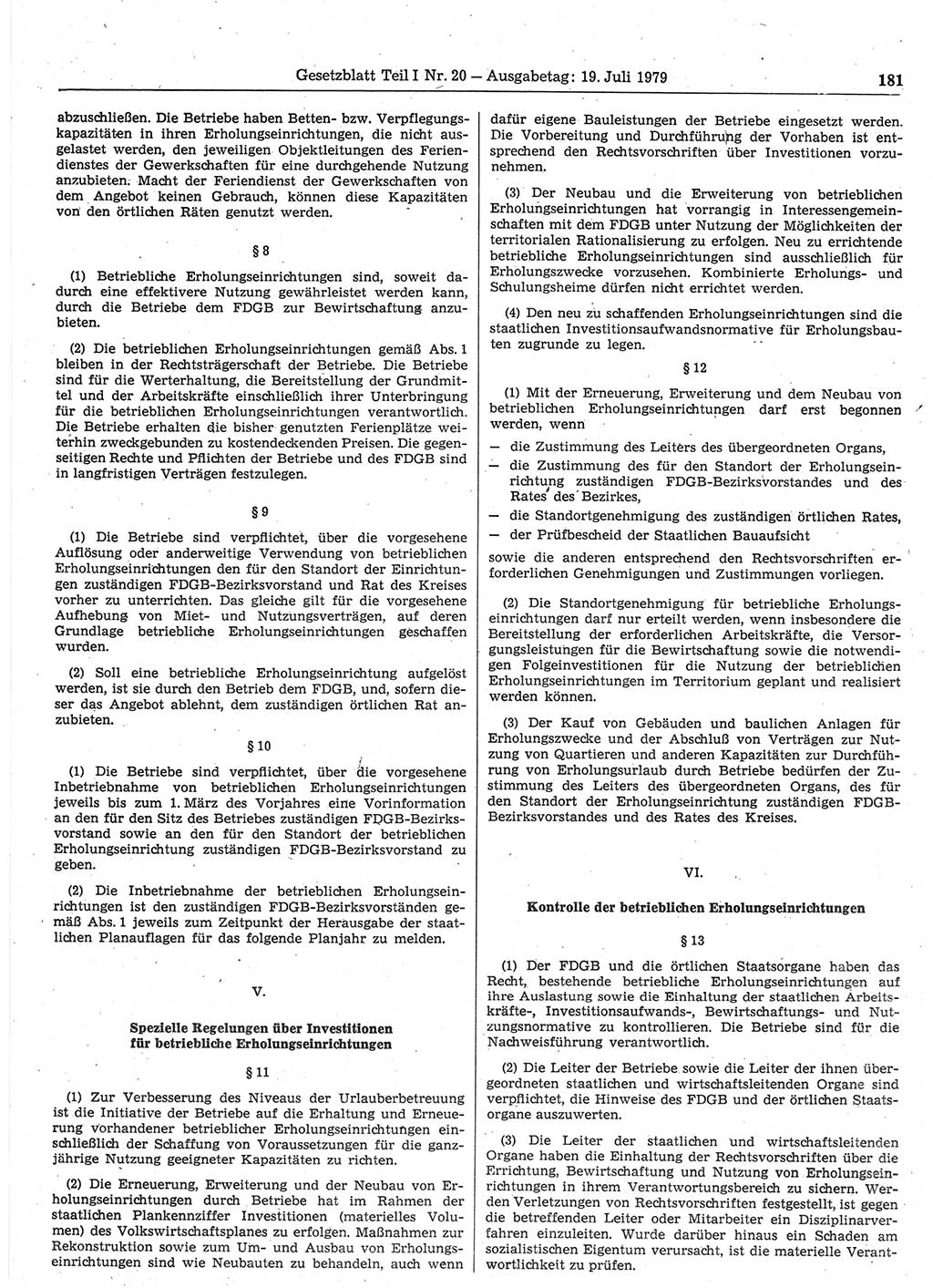 Gesetzblatt (GBl.) der Deutschen Demokratischen Republik (DDR) Teil Ⅰ 1979, Seite 181 (GBl. DDR Ⅰ 1979, S. 181)