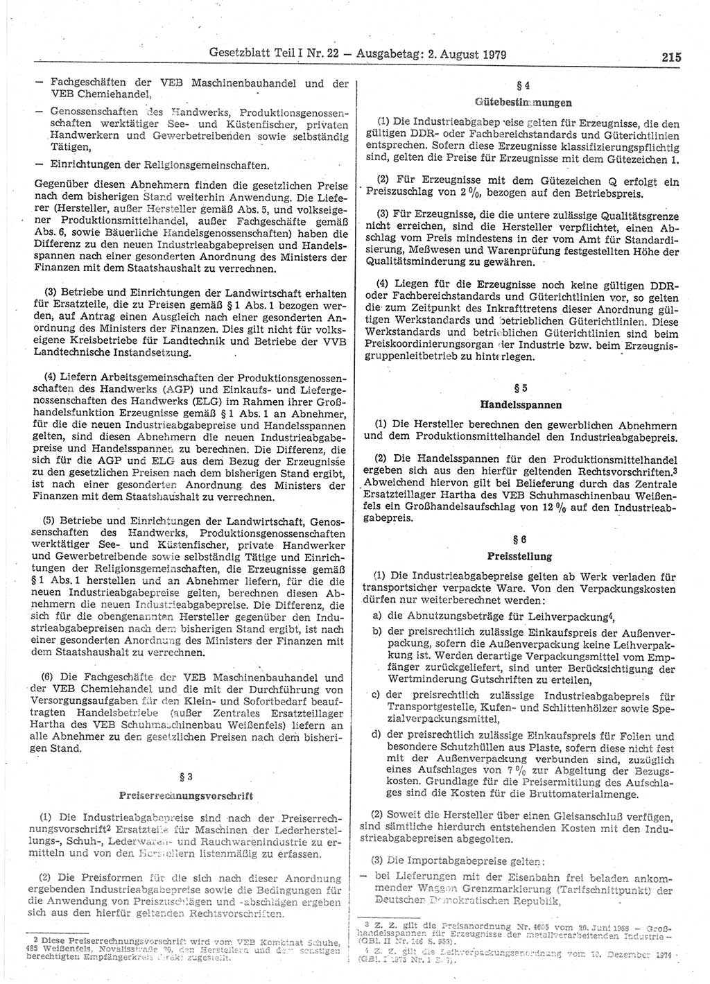 Gesetzblatt (GBl.) der Deutschen Demokratischen Republik (DDR) Teil Ⅰ 1979, Seite 215 (GBl. DDR Ⅰ 1979, S. 215)