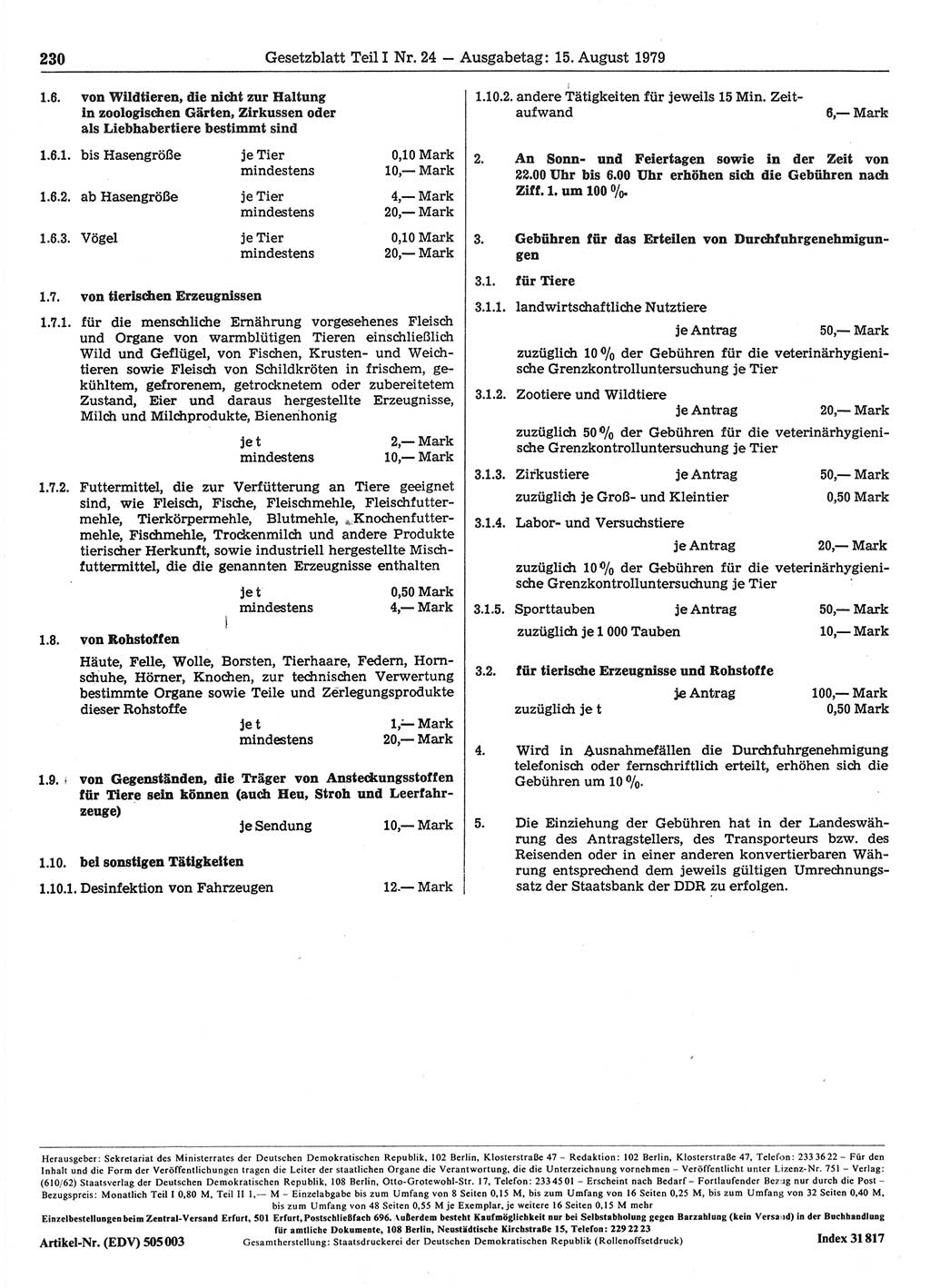 Gesetzblatt (GBl.) der Deutschen Demokratischen Republik (DDR) Teil Ⅰ 1979, Seite 230 (GBl. DDR Ⅰ 1979, S. 230)