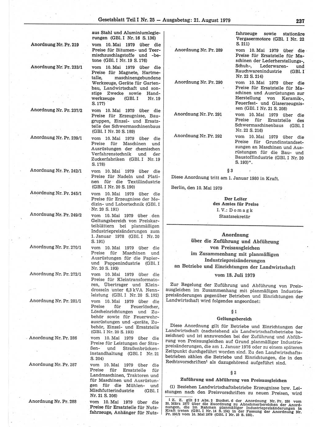 Gesetzblatt (GBl.) der Deutschen Demokratischen Republik (DDR) Teil Ⅰ 1979, Seite 237 (GBl. DDR Ⅰ 1979, S. 237)
