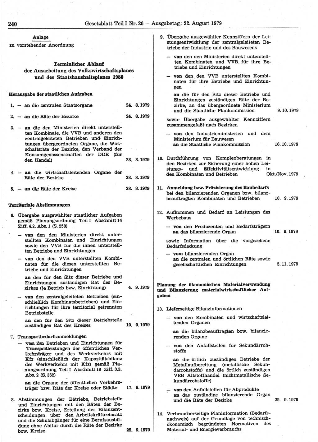 Gesetzblatt (GBl.) der Deutschen Demokratischen Republik (DDR) Teil Ⅰ 1979, Seite 240 (GBl. DDR Ⅰ 1979, S. 240)