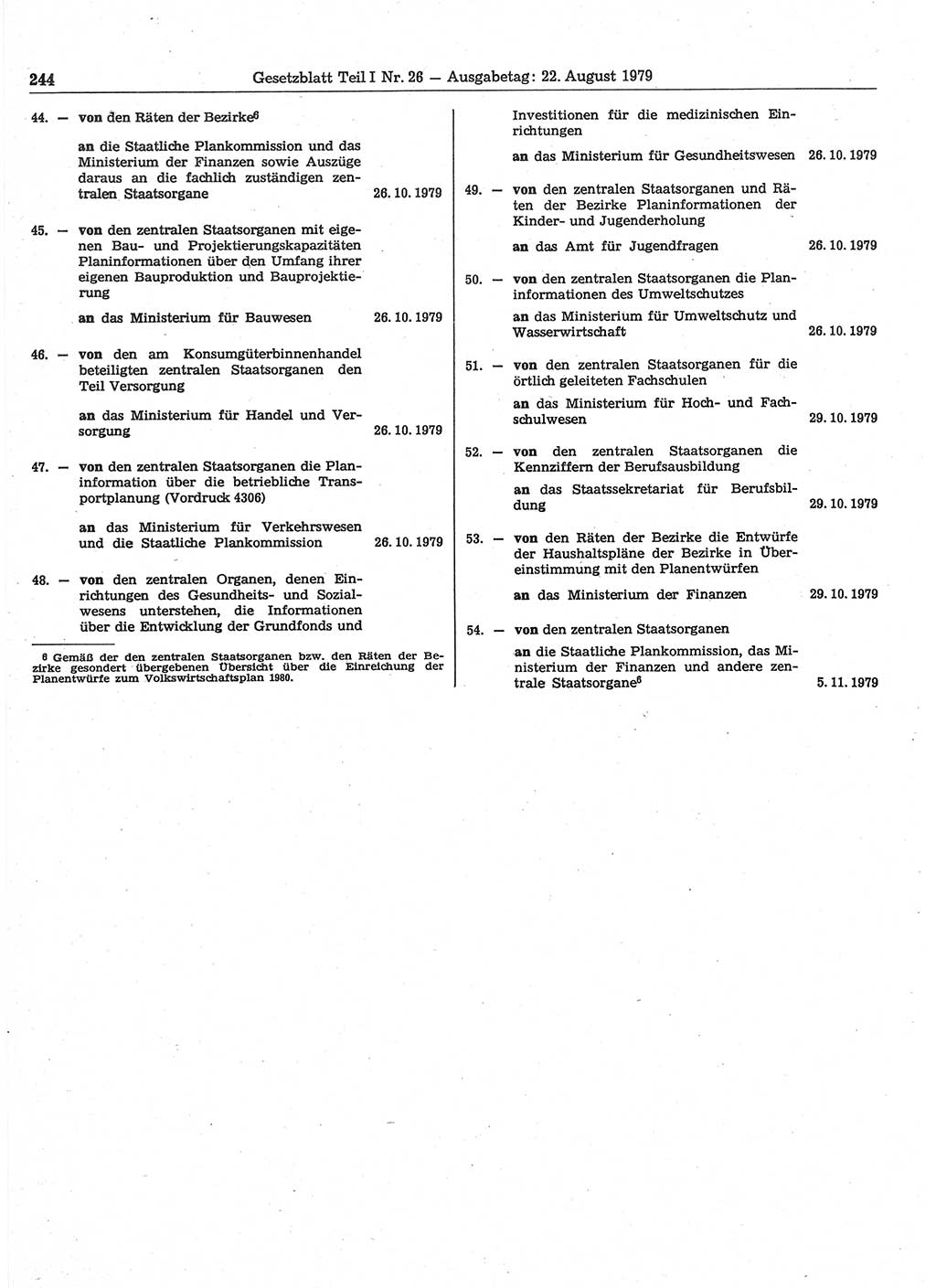 Gesetzblatt (GBl.) der Deutschen Demokratischen Republik (DDR) Teil Ⅰ 1979, Seite 244 (GBl. DDR Ⅰ 1979, S. 244)