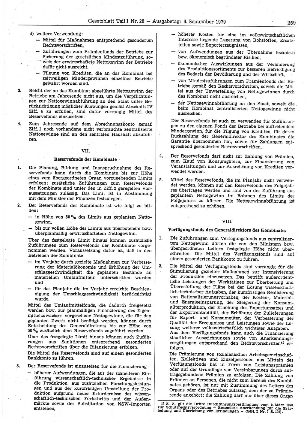 Gesetzblatt (GBl.) der Deutschen Demokratischen Republik (DDR) Teil Ⅰ 1979, Seite 259 (GBl. DDR Ⅰ 1979, S. 259)