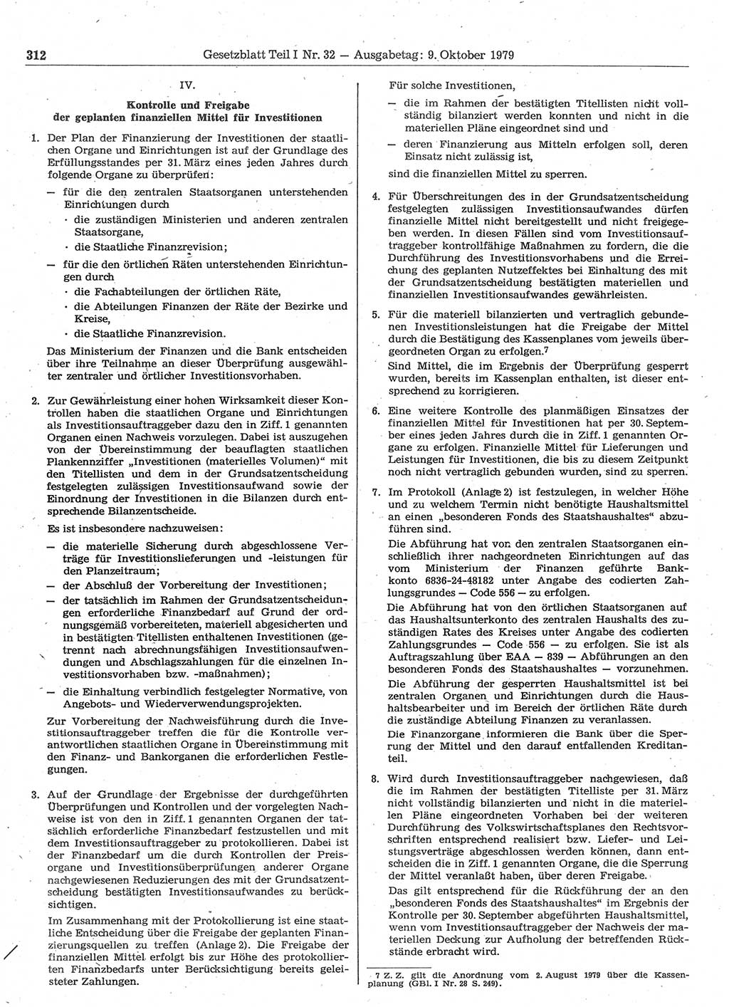 Gesetzblatt (GBl.) der Deutschen Demokratischen Republik (DDR) Teil Ⅰ 1979, Seite 312 (GBl. DDR Ⅰ 1979, S. 312)