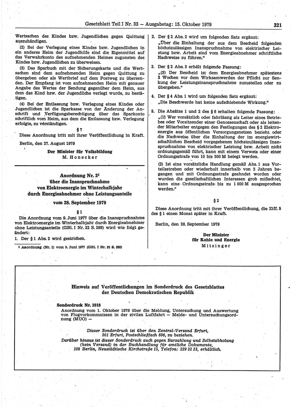 Gesetzblatt (GBl.) der Deutschen Demokratischen Republik (DDR) Teil Ⅰ 1979, Seite 321 (GBl. DDR Ⅰ 1979, S. 321)