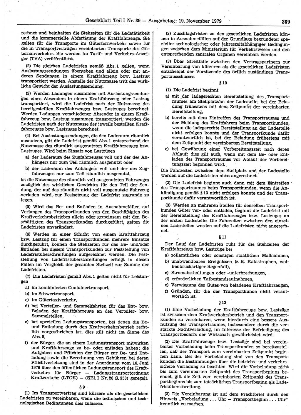 Gesetzblatt (GBl.) der Deutschen Demokratischen Republik (DDR) Teil Ⅰ 1979, Seite 369 (GBl. DDR Ⅰ 1979, S. 369)