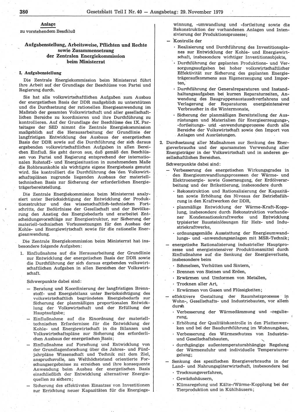 Gesetzblatt (GBl.) der Deutschen Demokratischen Republik (DDR) Teil Ⅰ 1979, Seite 380 (GBl. DDR Ⅰ 1979, S. 380)