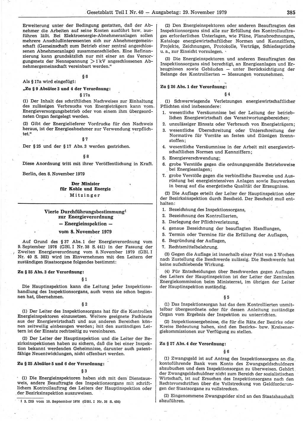 Gesetzblatt (GBl.) der Deutschen Demokratischen Republik (DDR) Teil Ⅰ 1979, Seite 385 (GBl. DDR Ⅰ 1979, S. 385)