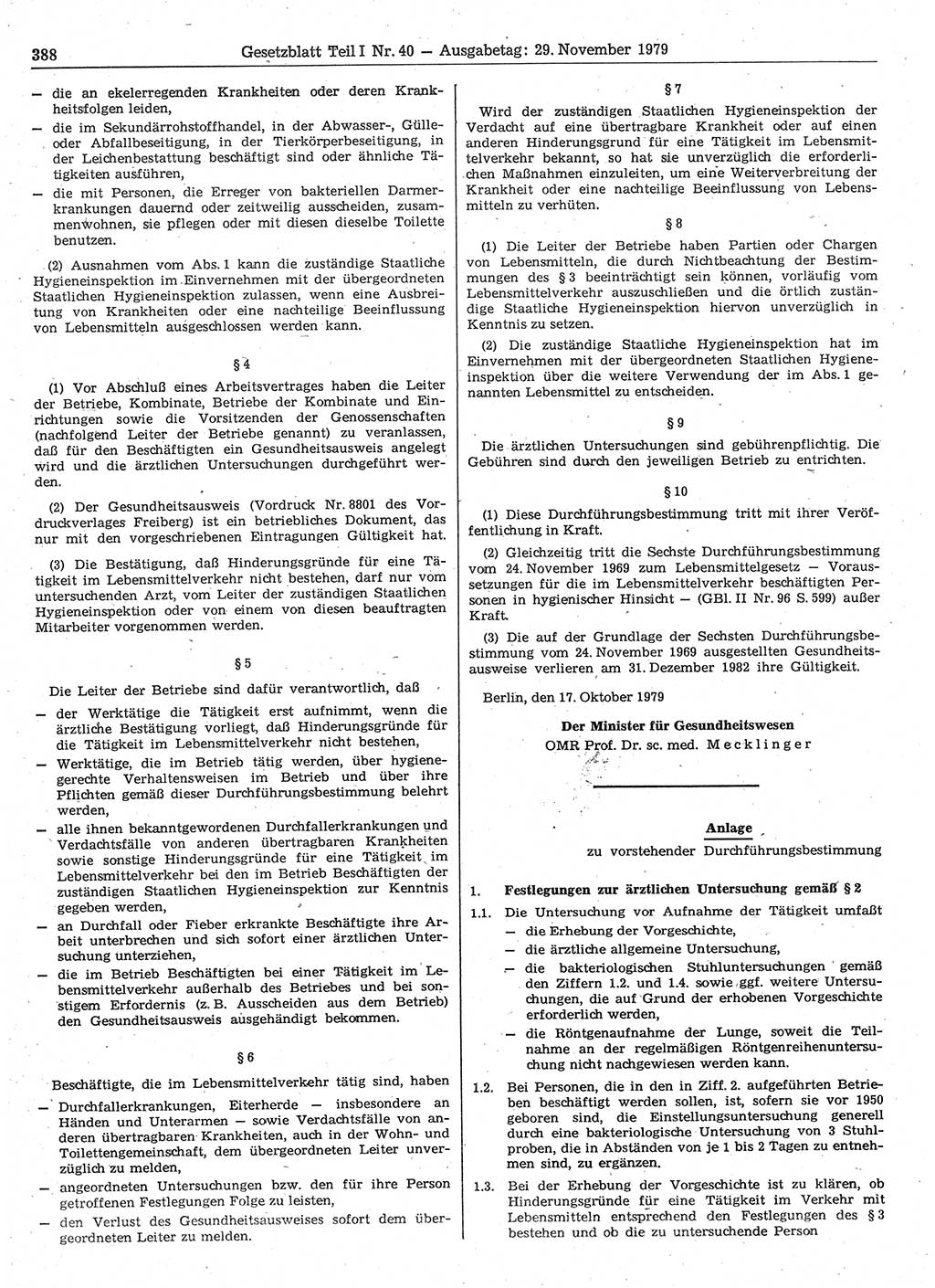 Gesetzblatt (GBl.) der Deutschen Demokratischen Republik (DDR) Teil Ⅰ 1979, Seite 388 (GBl. DDR Ⅰ 1979, S. 388)