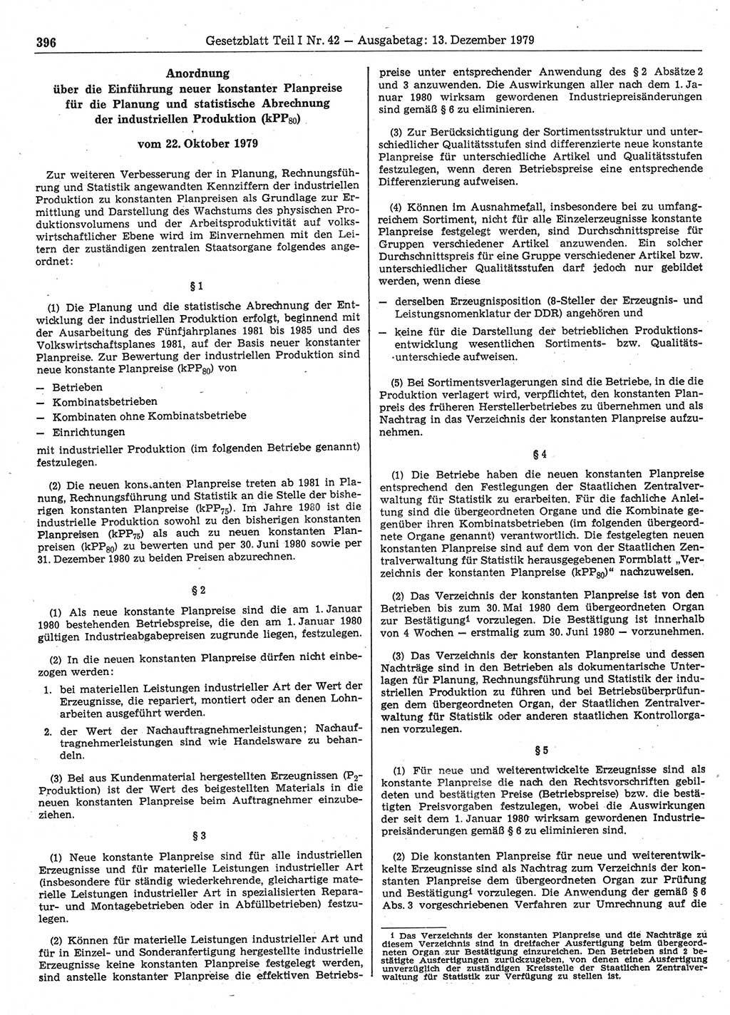 Gesetzblatt (GBl.) der Deutschen Demokratischen Republik (DDR) Teil Ⅰ 1979, Seite 396 (GBl. DDR Ⅰ 1979, S. 396)