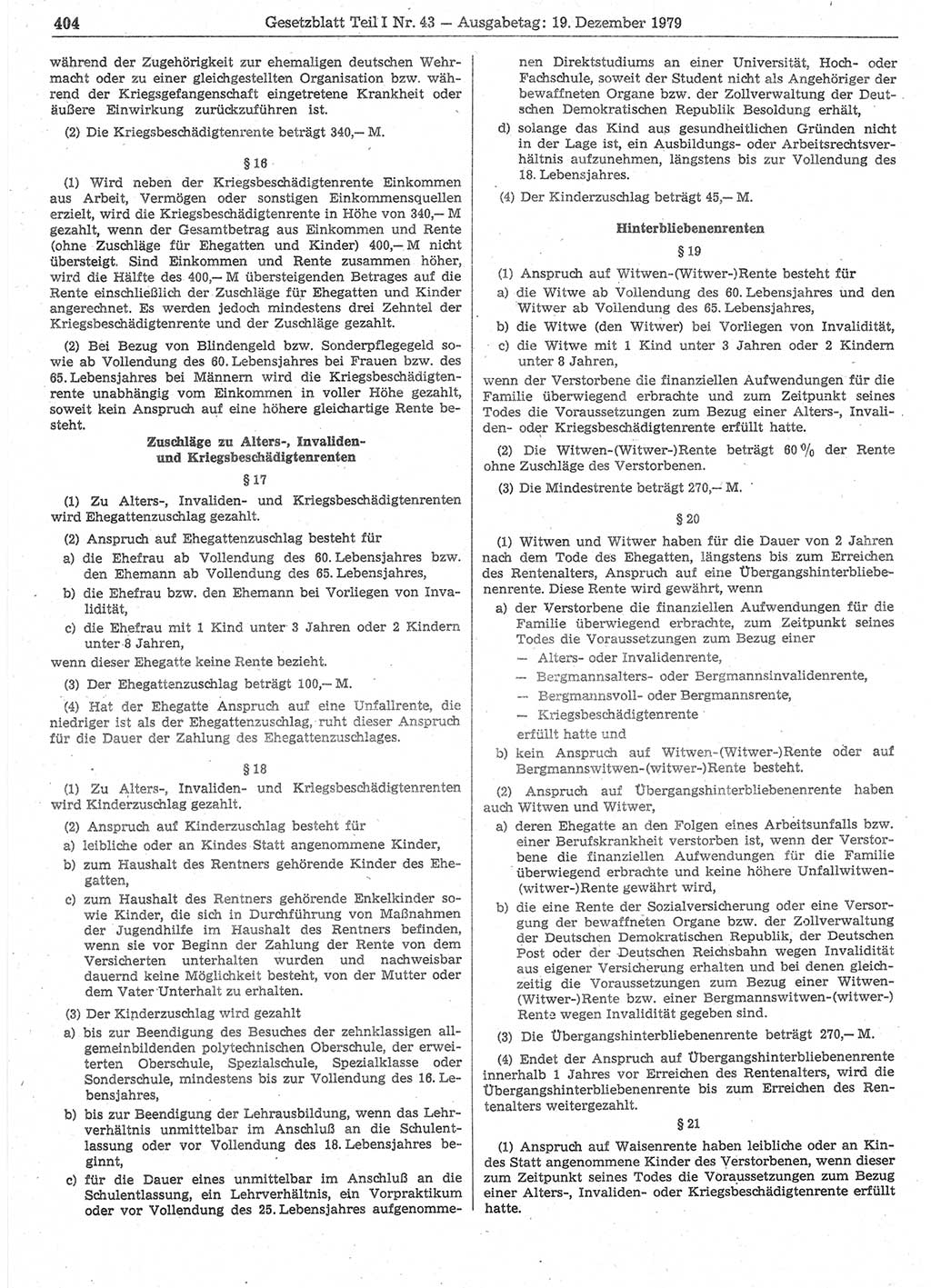 Gesetzblatt (GBl.) der Deutschen Demokratischen Republik (DDR) Teil Ⅰ 1979, Seite 404 (GBl. DDR Ⅰ 1979, S. 404)