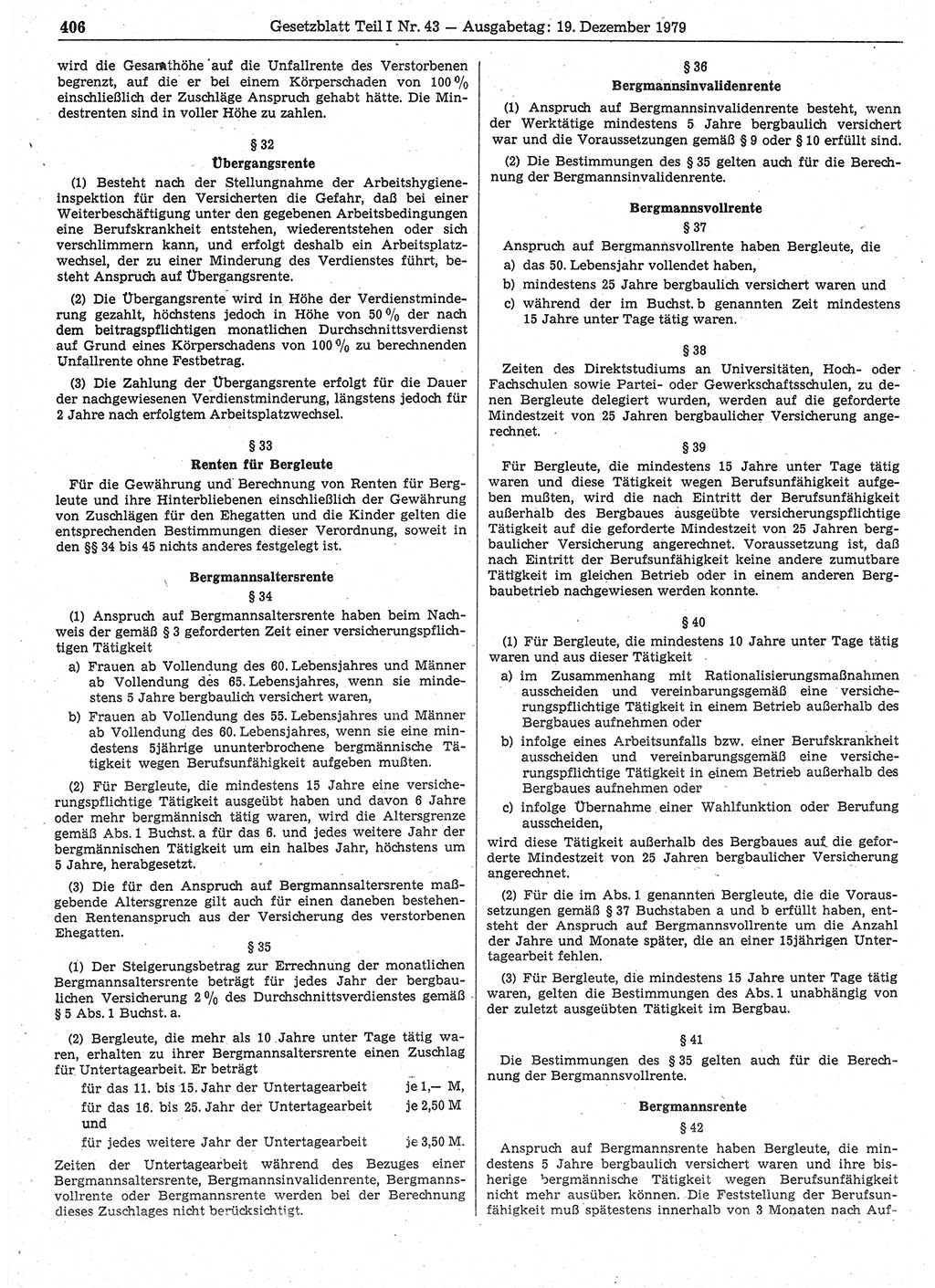 Gesetzblatt (GBl.) der Deutschen Demokratischen Republik (DDR) Teil Ⅰ 1979, Seite 406 (GBl. DDR Ⅰ 1979, S. 406)