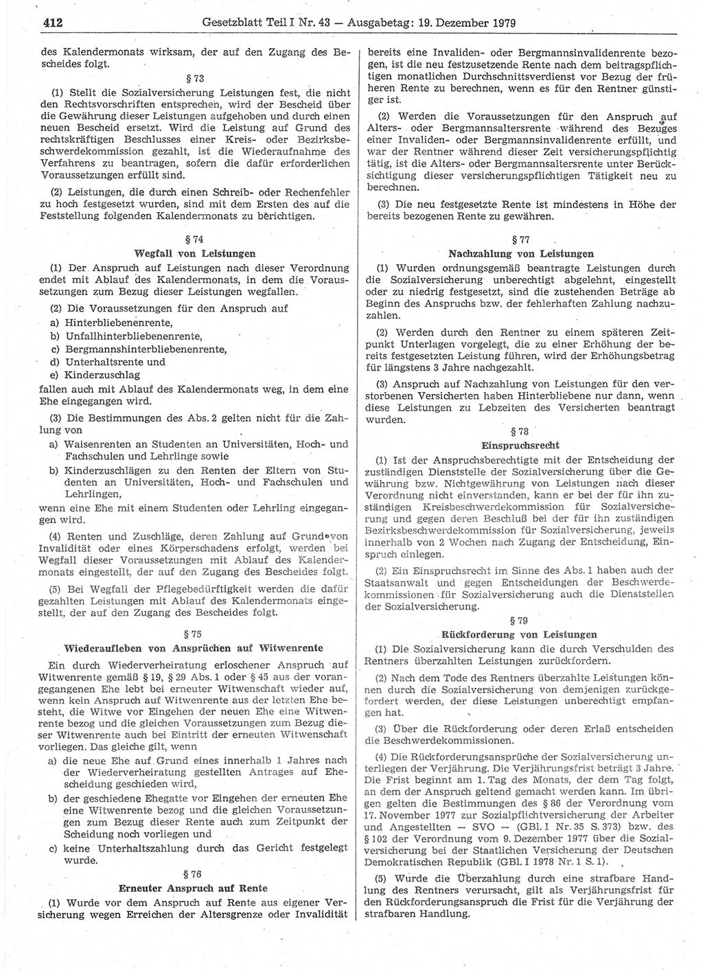 Gesetzblatt (GBl.) der Deutschen Demokratischen Republik (DDR) Teil Ⅰ 1979, Seite 412 (GBl. DDR Ⅰ 1979, S. 412)