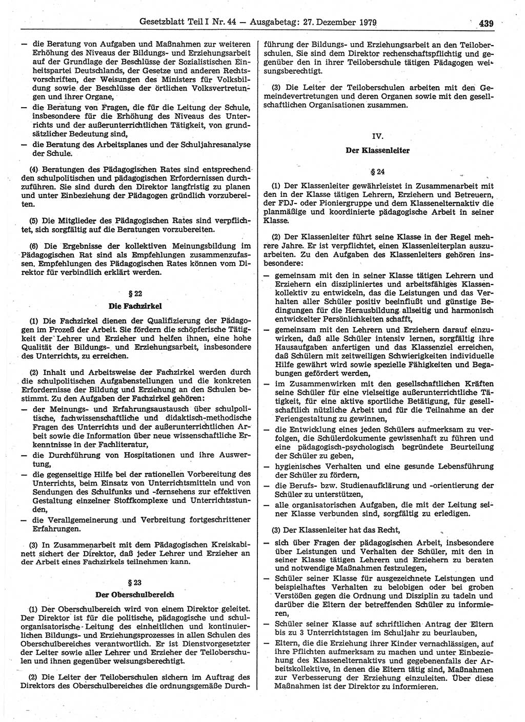 Gesetzblatt (GBl.) der Deutschen Demokratischen Republik (DDR) Teil Ⅰ 1979, Seite 439 (GBl. DDR Ⅰ 1979, S. 439)