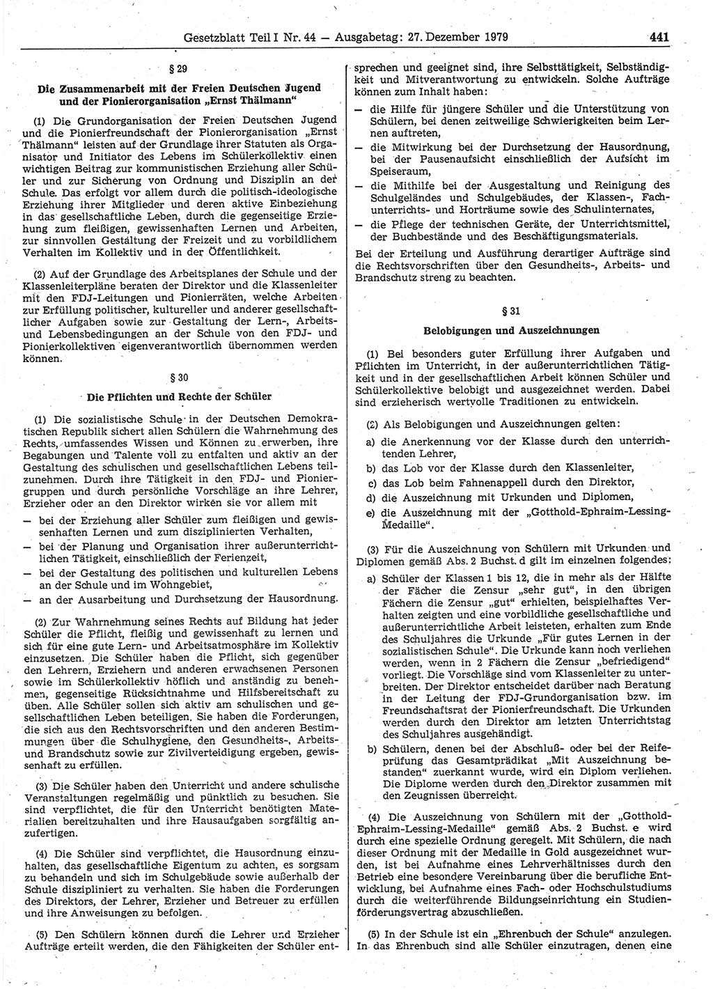 Gesetzblatt (GBl.) der Deutschen Demokratischen Republik (DDR) Teil Ⅰ 1979, Seite 441 (GBl. DDR Ⅰ 1979, S. 441)