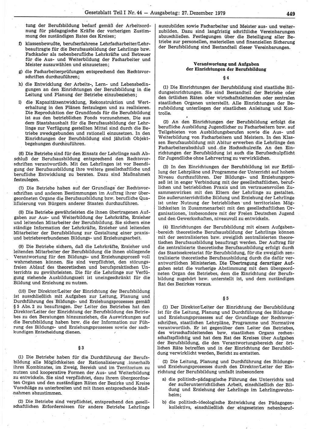 Gesetzblatt (GBl.) der Deutschen Demokratischen Republik (DDR) Teil Ⅰ 1979, Seite 449 (GBl. DDR Ⅰ 1979, S. 449)